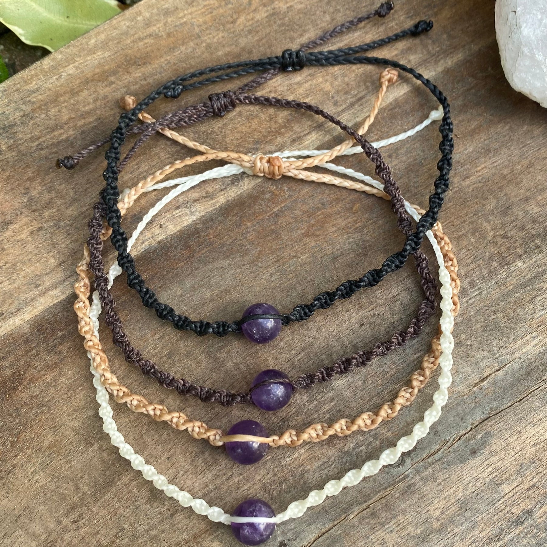 Amethyst Beaded Anklet: Macrame Adjustable Waterproof