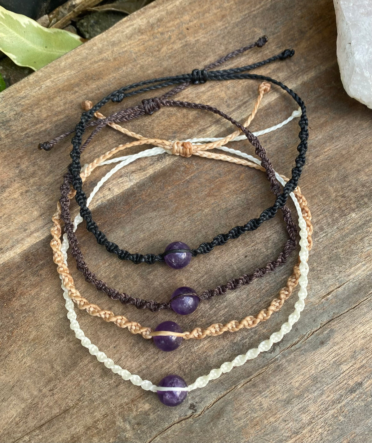 Amethyst Beaded Anklet: Macrame Adjustable Waterproof