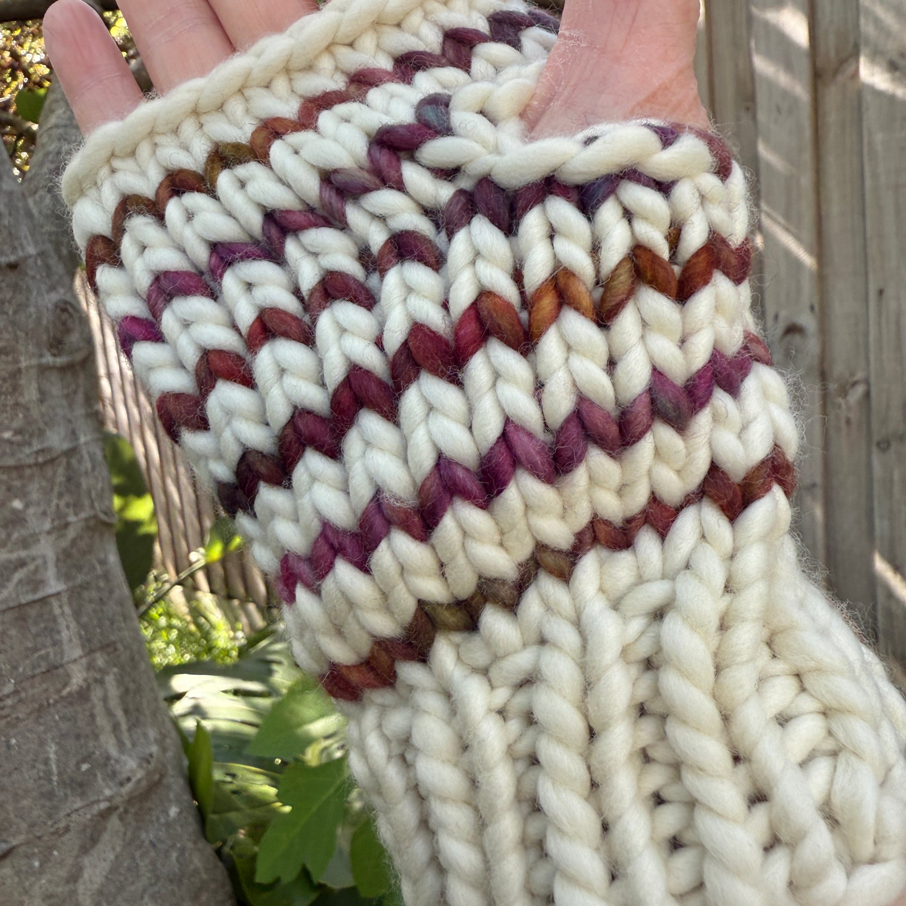 Hand knitted fingerless gloves, chunky warm merino texting gloves
