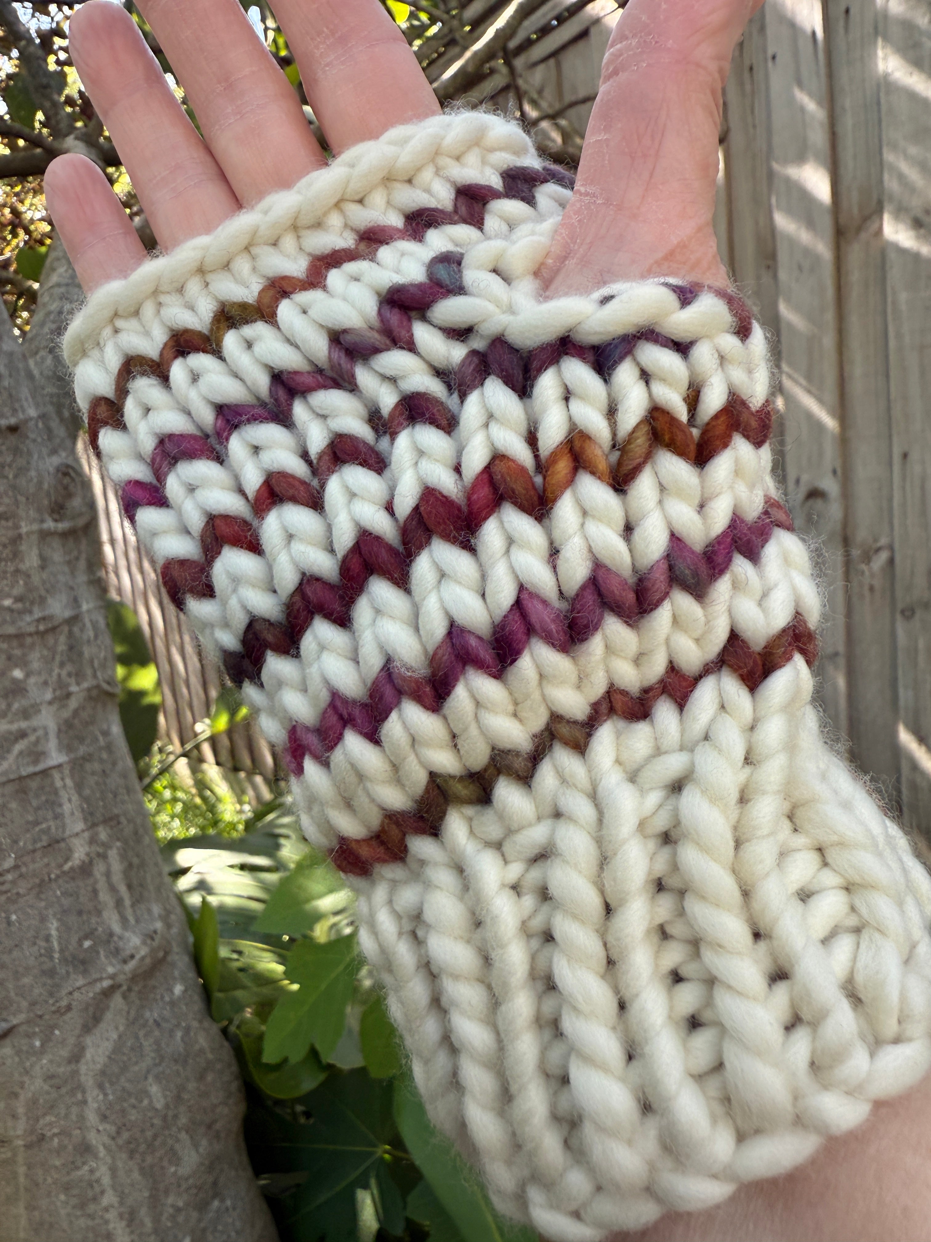 Hand knitted fingerless gloves, chunky warm merino texting gloves