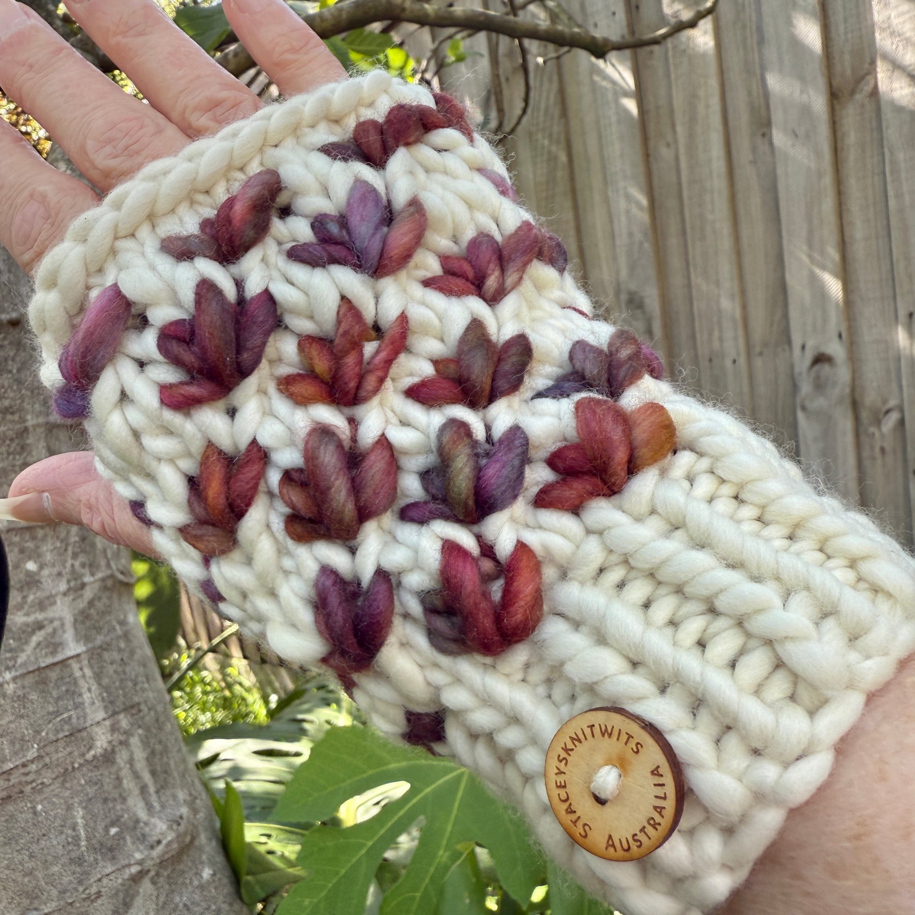 Hand knitted fingerless gloves, chunky warm merino texting gloves