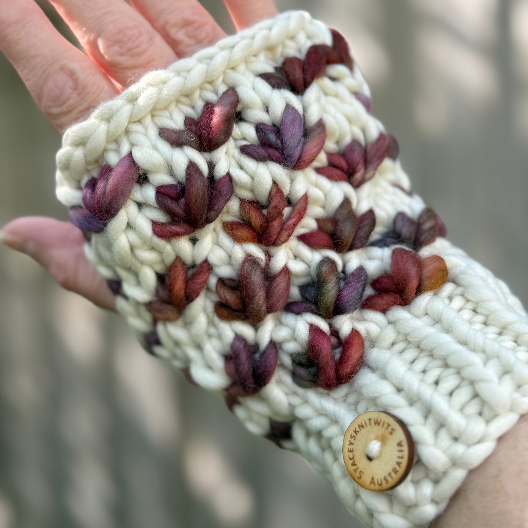 Hand knitted fingerless gloves, chunky warm merino texting gloves