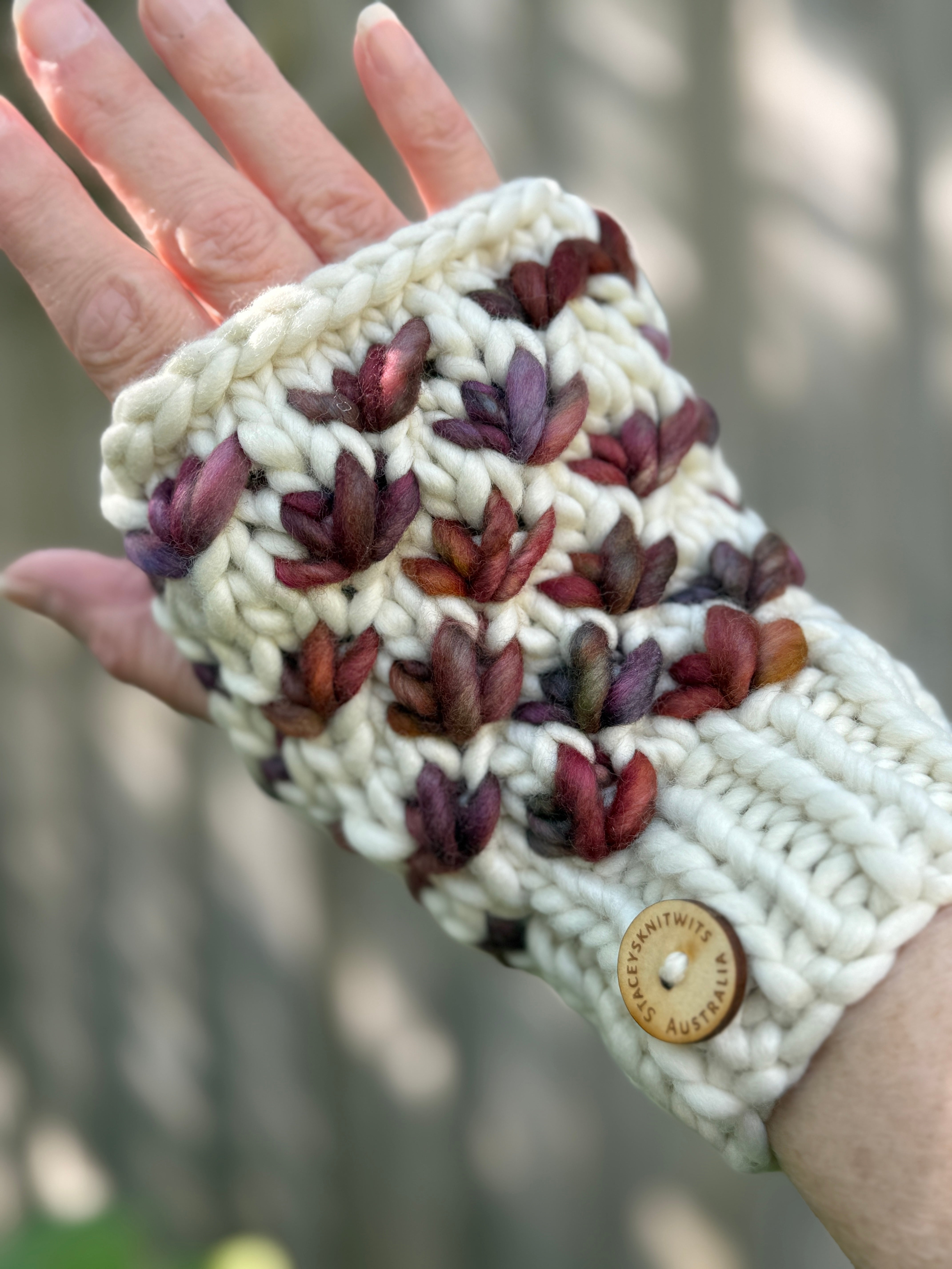 Hand knitted fingerless gloves, chunky warm merino texting gloves