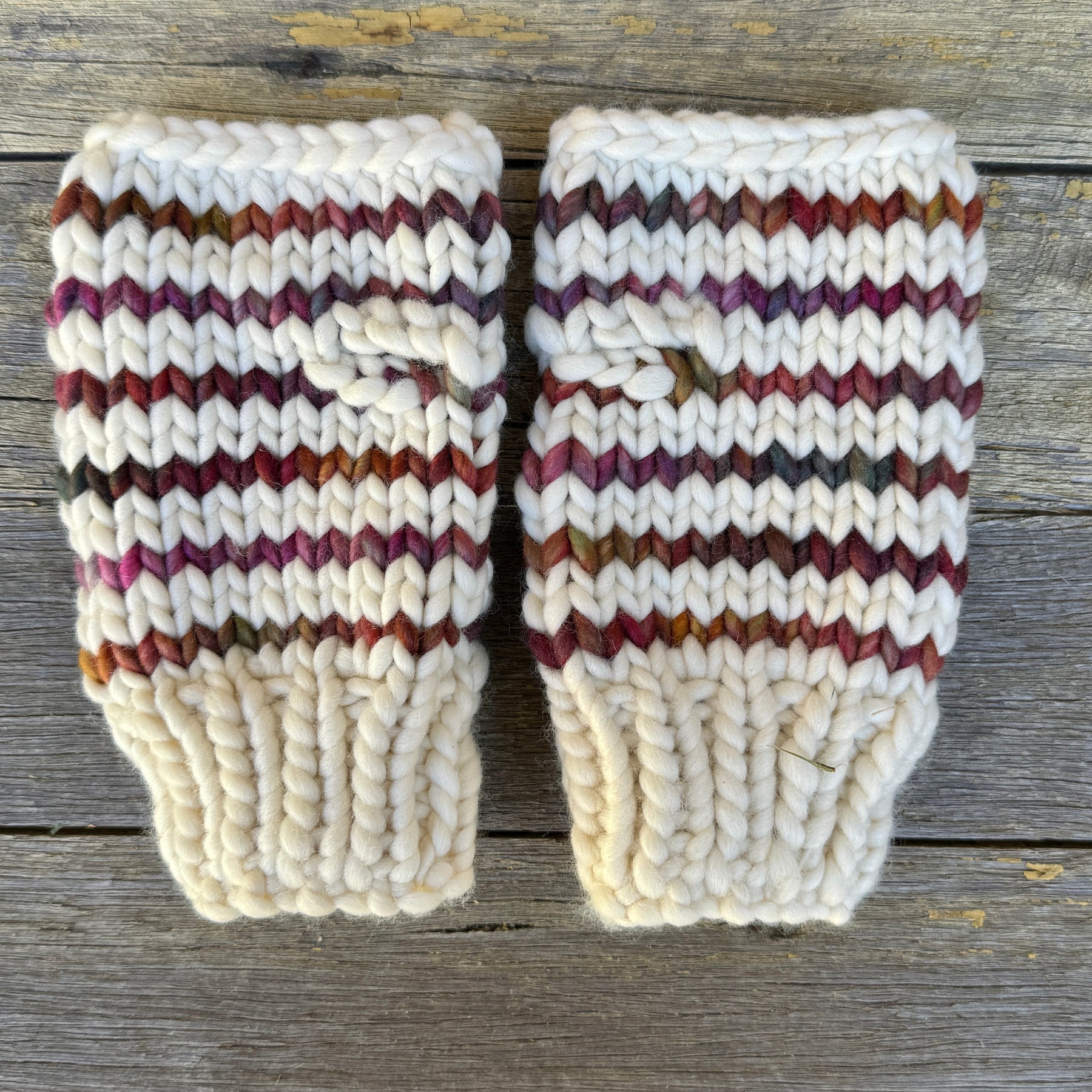 Hand knitted fingerless gloves, chunky warm merino texting gloves