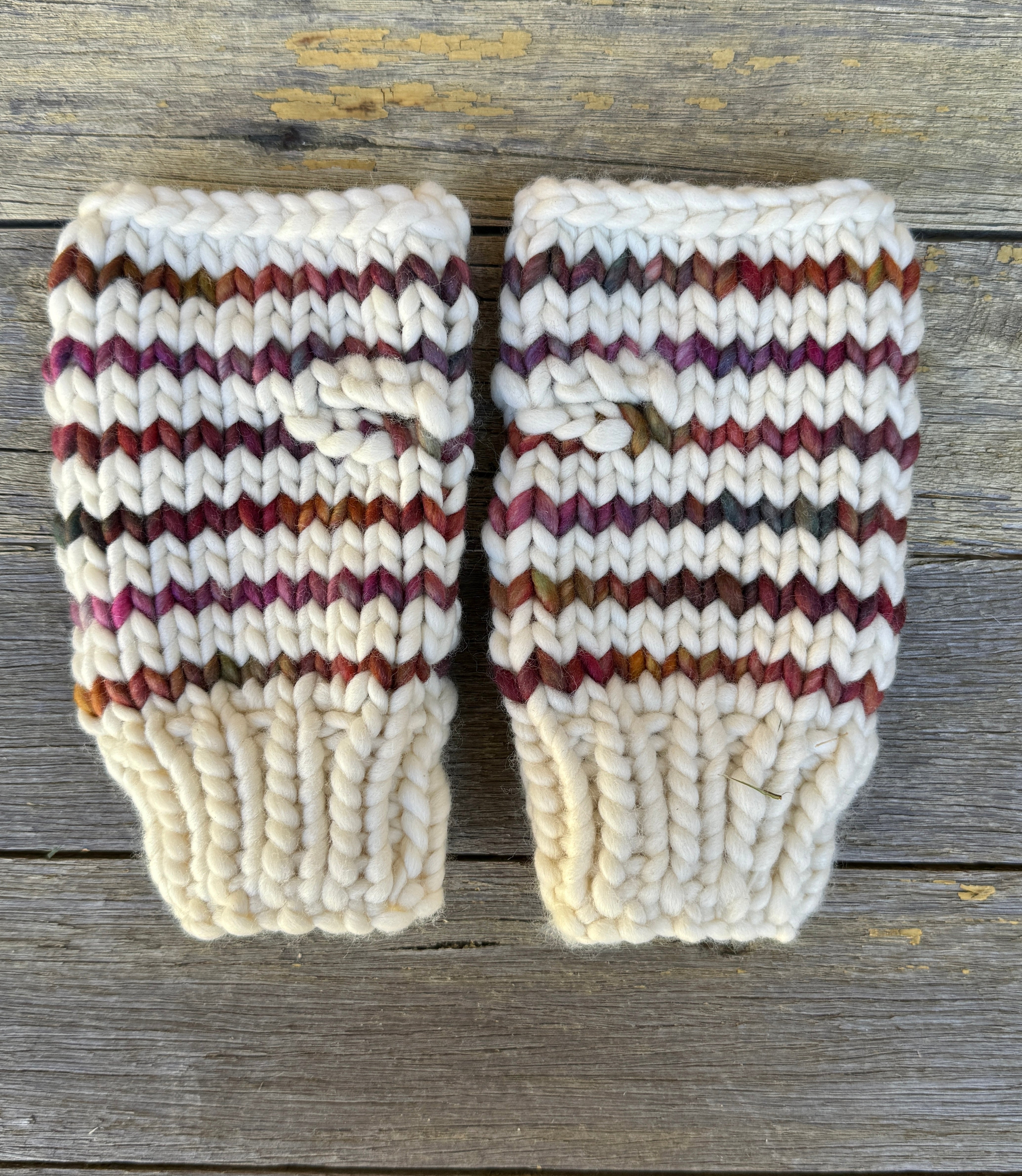 Hand knitted fingerless gloves, chunky warm merino texting gloves