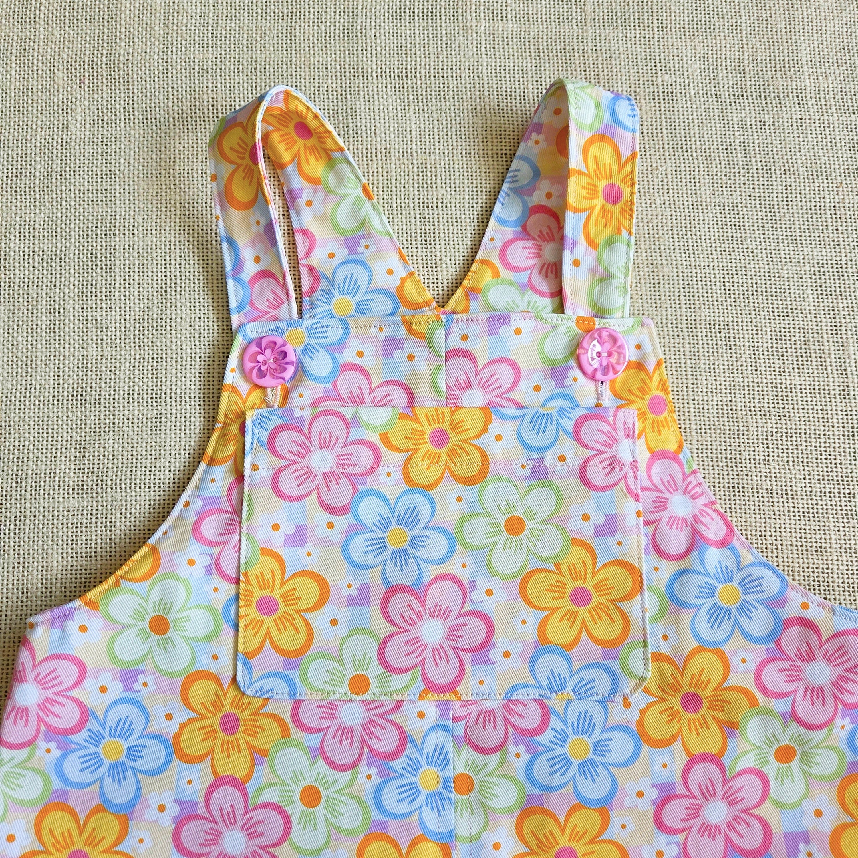 "Spring Pop" Bib-Front Short Overalls - Size 4 Years