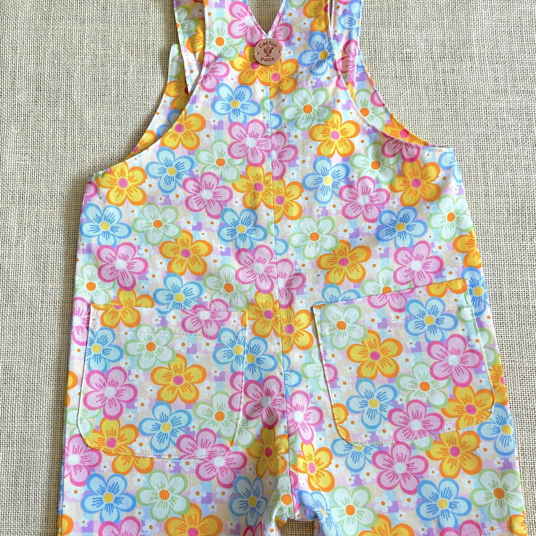 "Spring Pop" Bib-Front Short Overalls - Size 4 Years