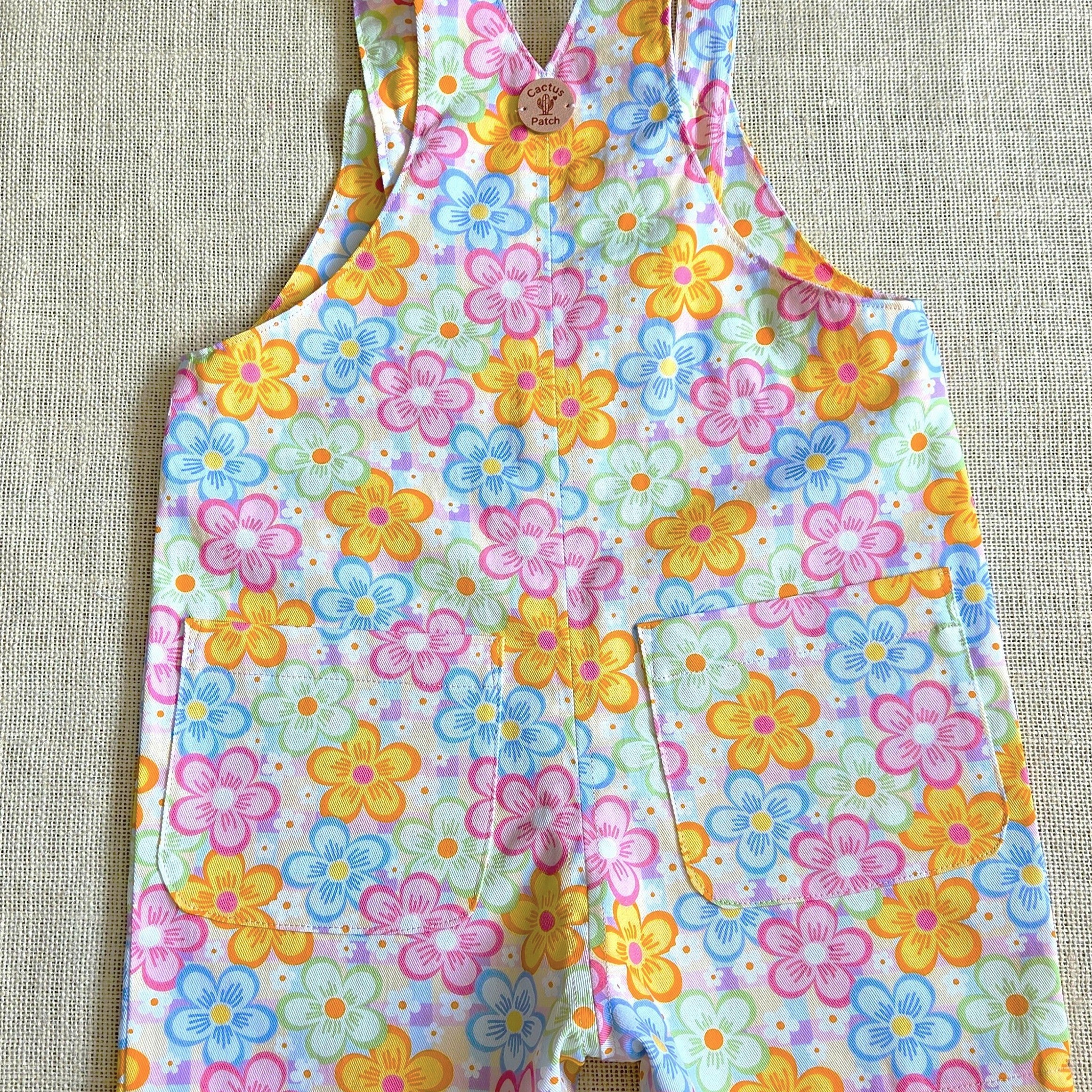 "Spring Pop" Bib-Front Short Overalls - Size 4 Years