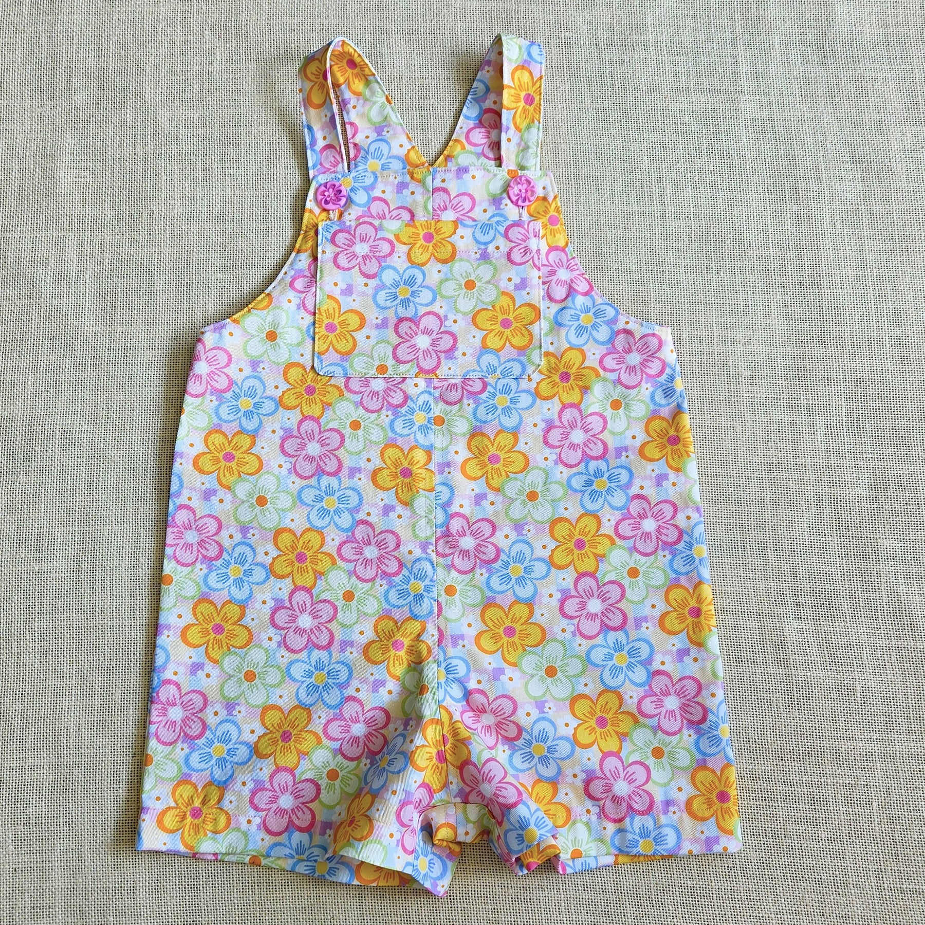 "Spring Pop" Bib-Front Short Overalls - Size 4 Years