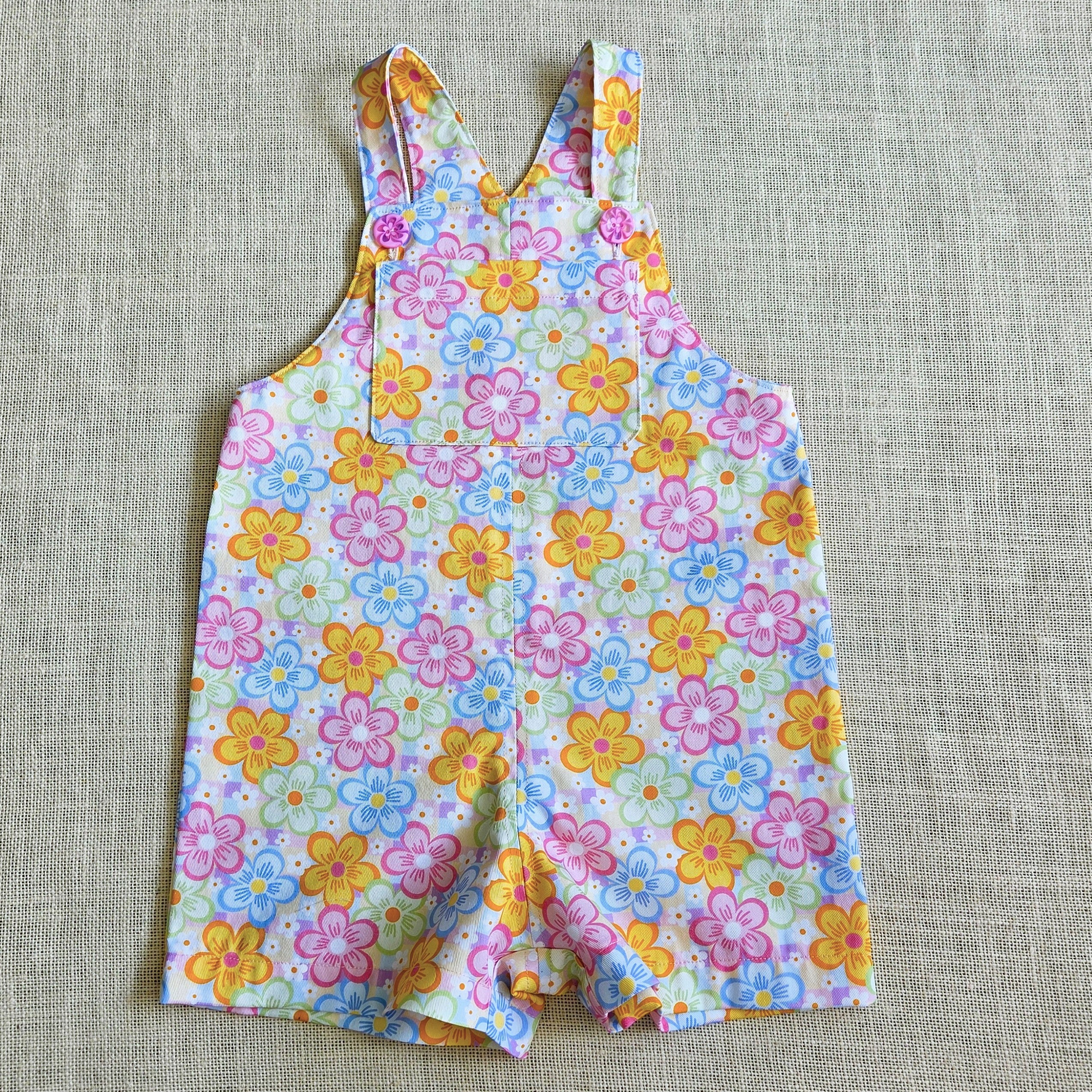 "Spring Pop" Bib-Front Short Overalls - Size 4 Years