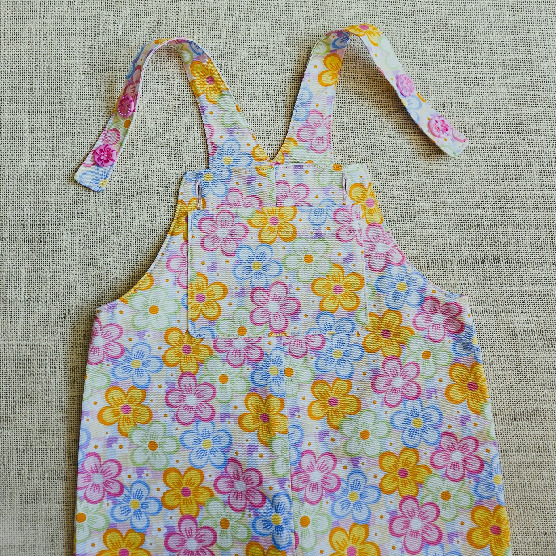 "Spring Pop" Bib-Front Short Overalls - Size 4 Years