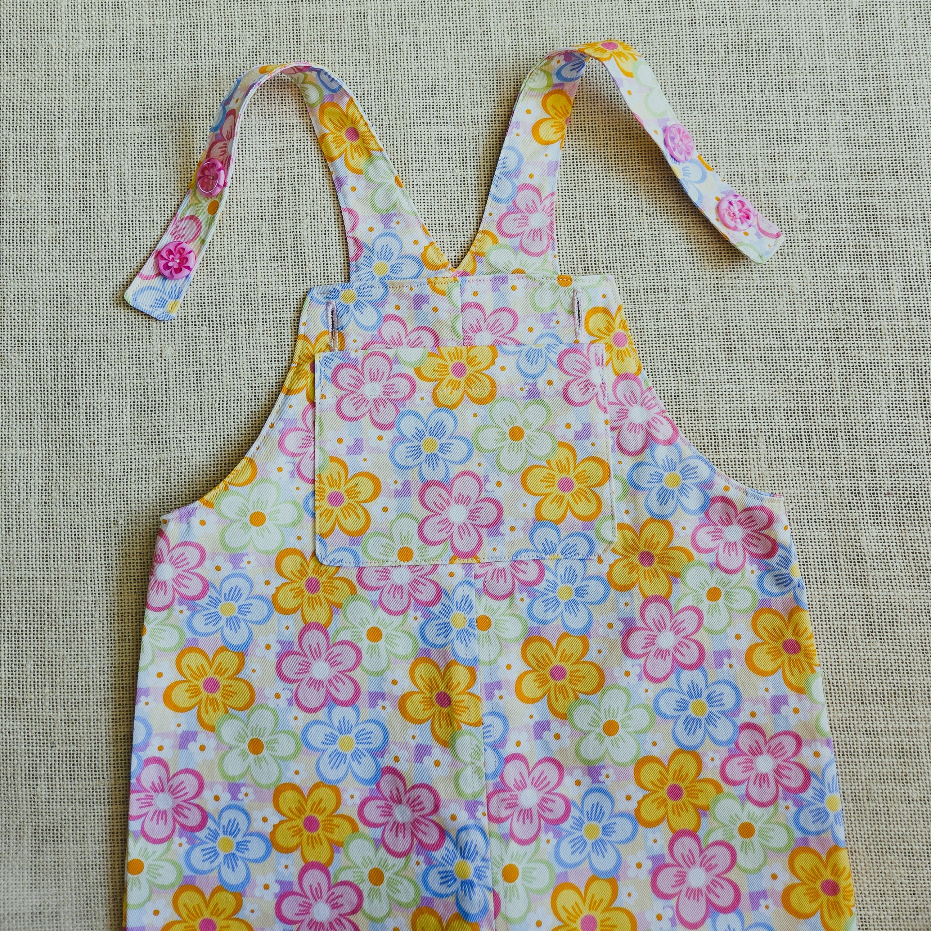 "Spring Pop" Bib-Front Short Overalls - Size 4 Years