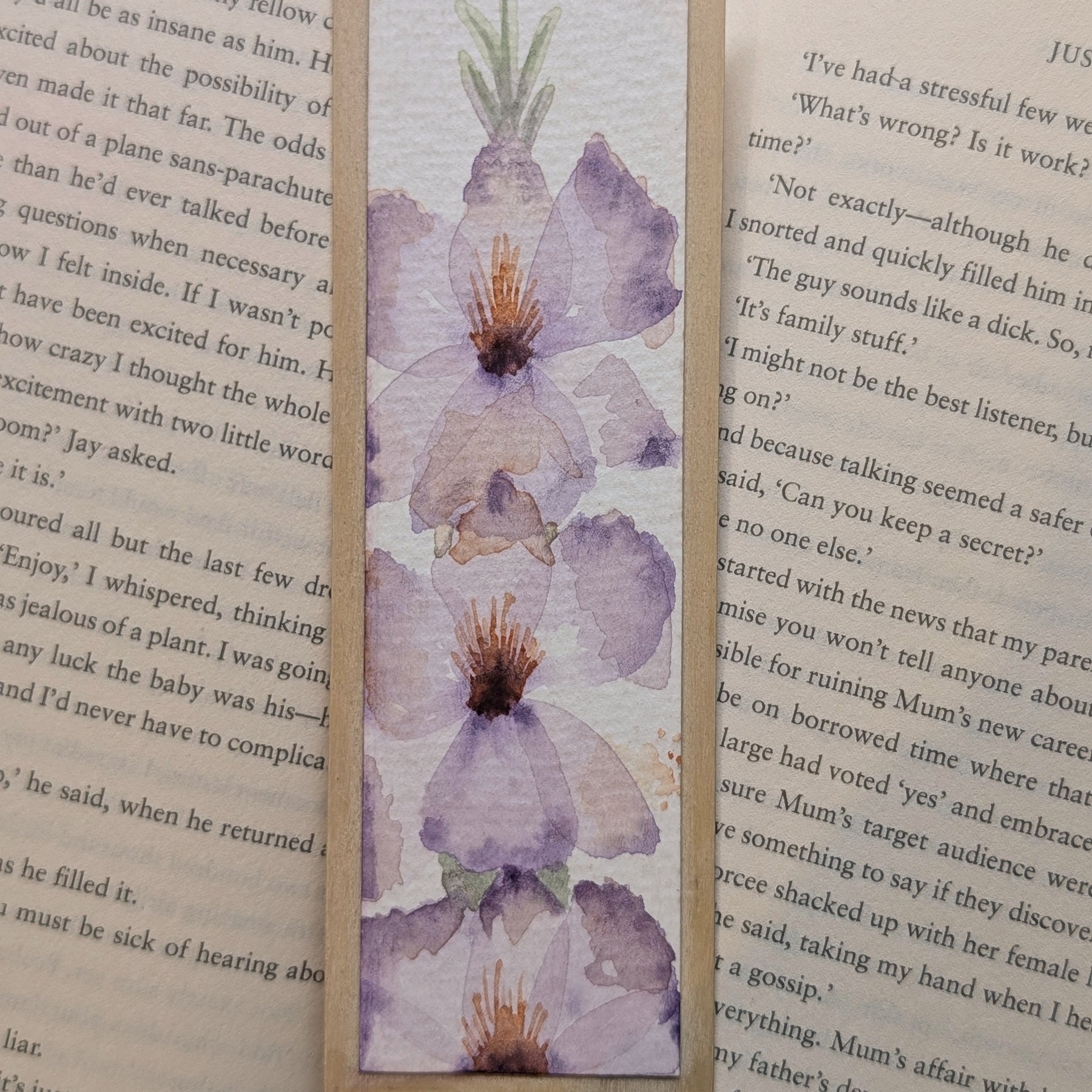 Hand-Painted Gladiolus Wooden Bookmark | Original Watercolour Art | Handmade Gift for Book Lovers
