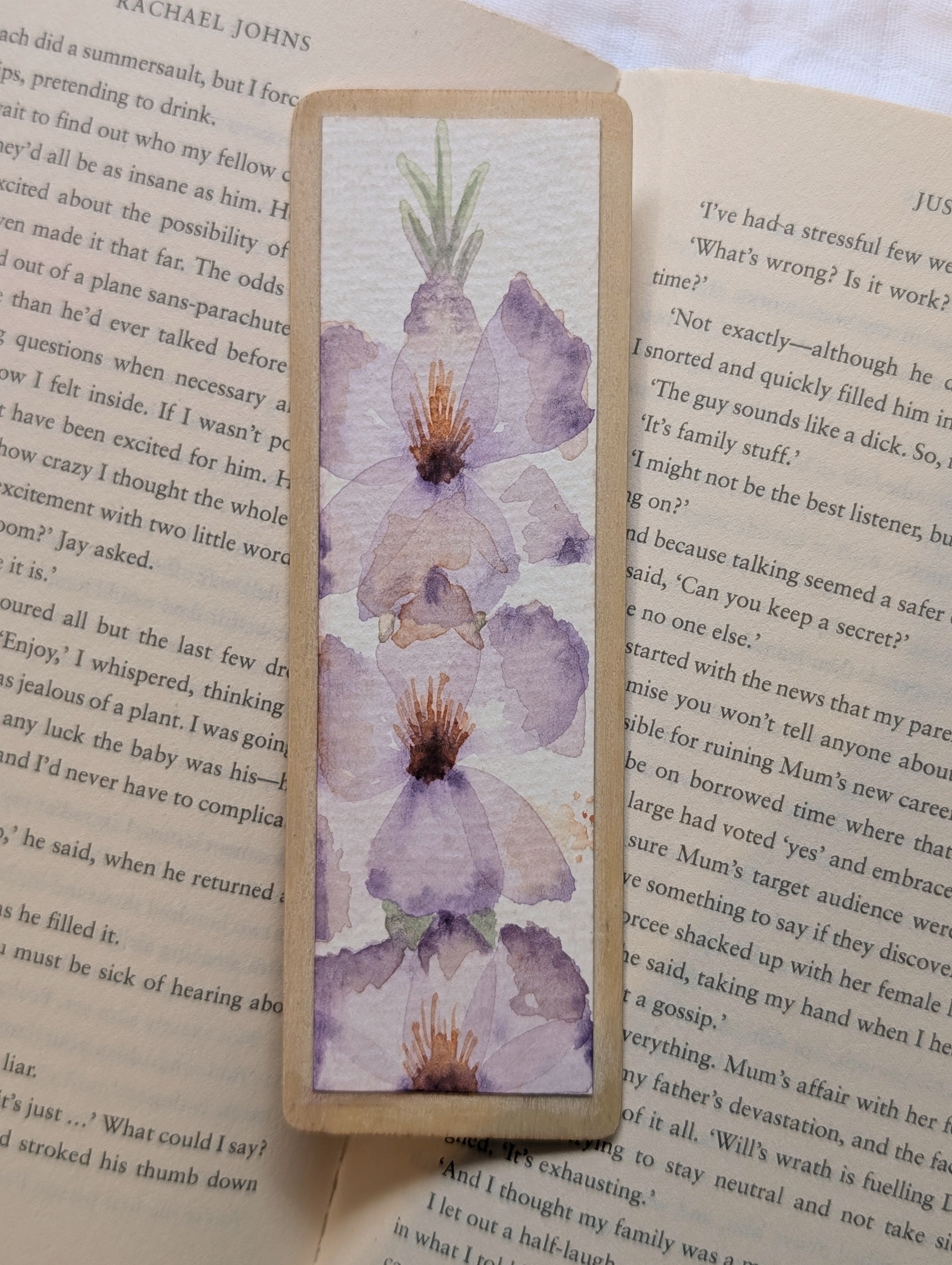 Hand-Painted Gladiolus Wooden Bookmark | Original Watercolour Art | Handmade Gift for Book Lovers