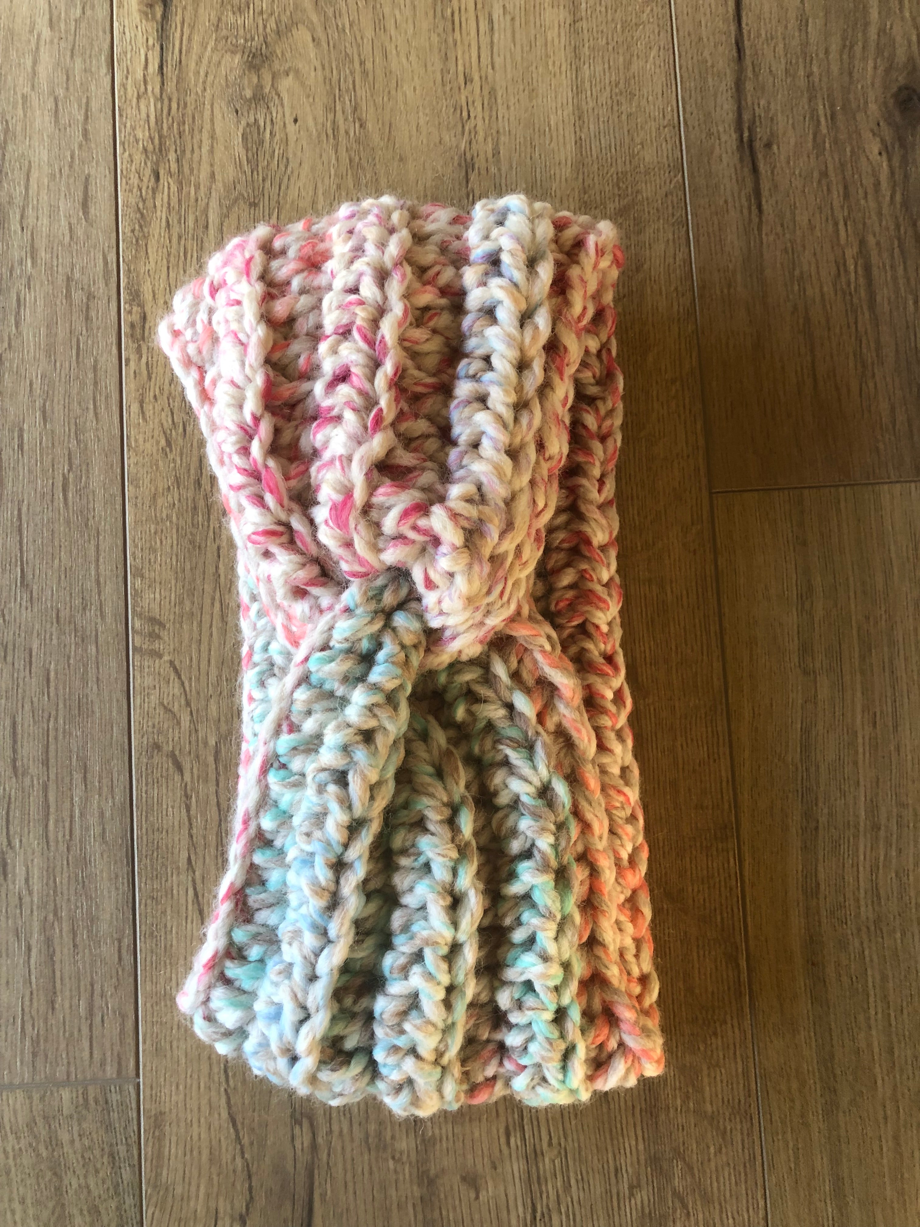 Hand Crocheted Headband | Super Chunky | Flecks of Turquoise and Mulberry