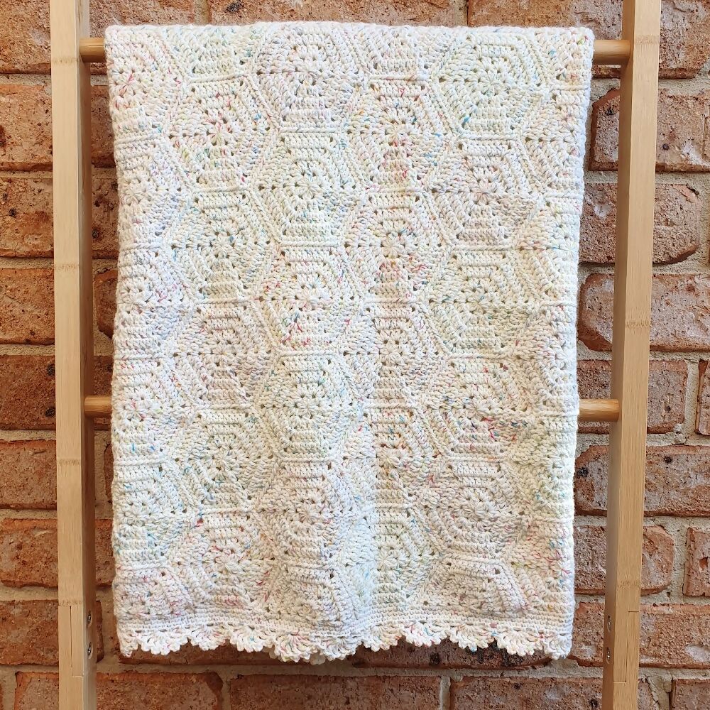 Baby Blanket acrylic speckled hexagons crochet child lap blanket