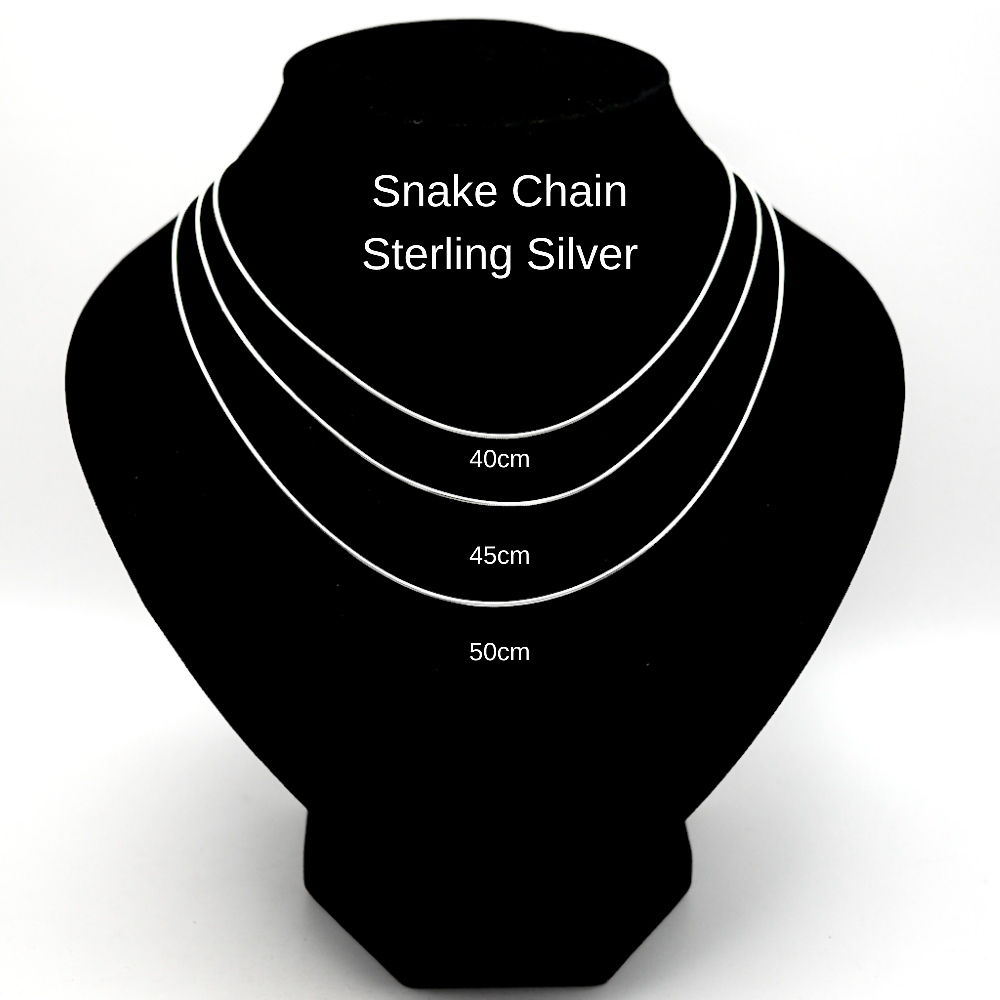 snake chain bust with chain lengths text