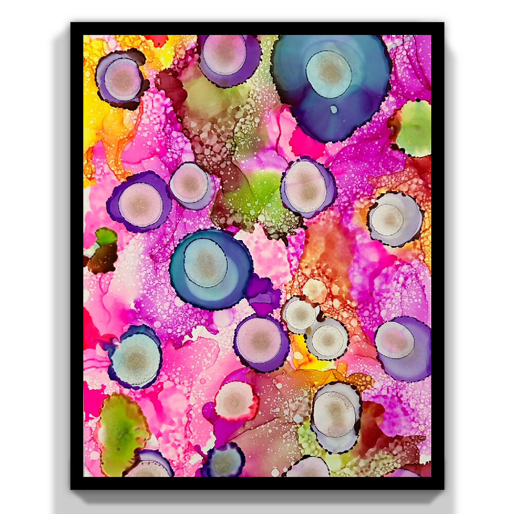 Pink Lollipop Bubbles Black Frame