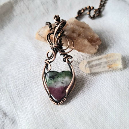 Ruby in Zoisite heart with copper 