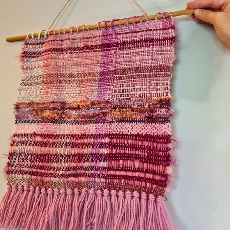 Woven wall hanging, 'pretty in pink' no.1