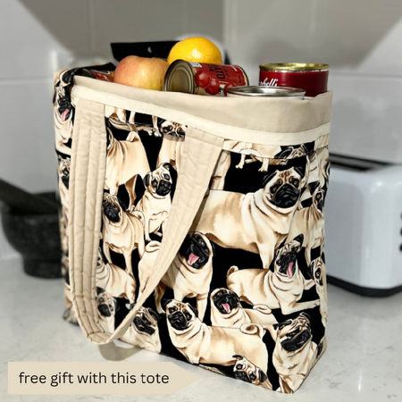 Grocery Tote ... Lined with storage pouch... Pugs