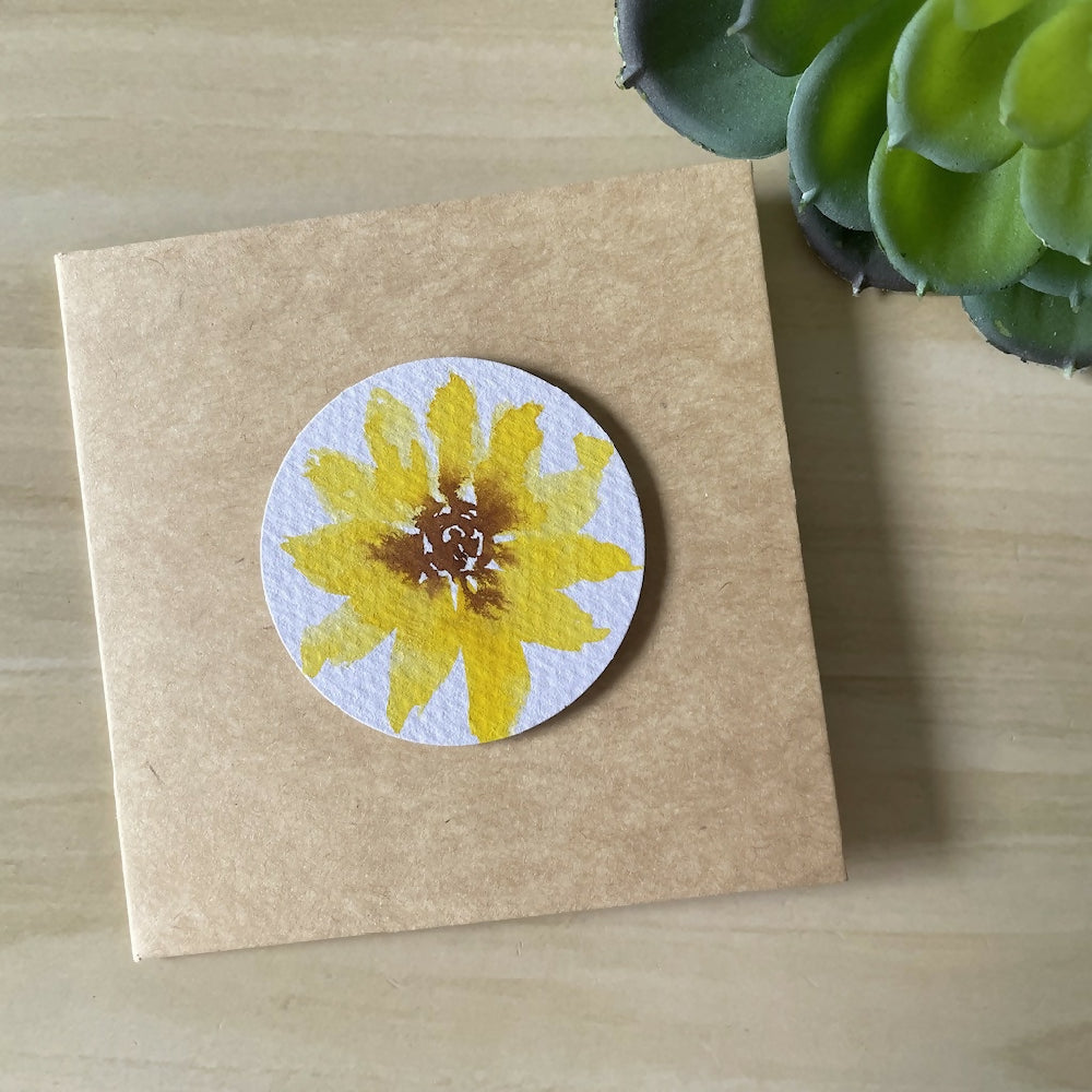 Australian-artist-handmade-9.5x9.5mm-Brown-Greeting-Cards-Blank-Sunflower