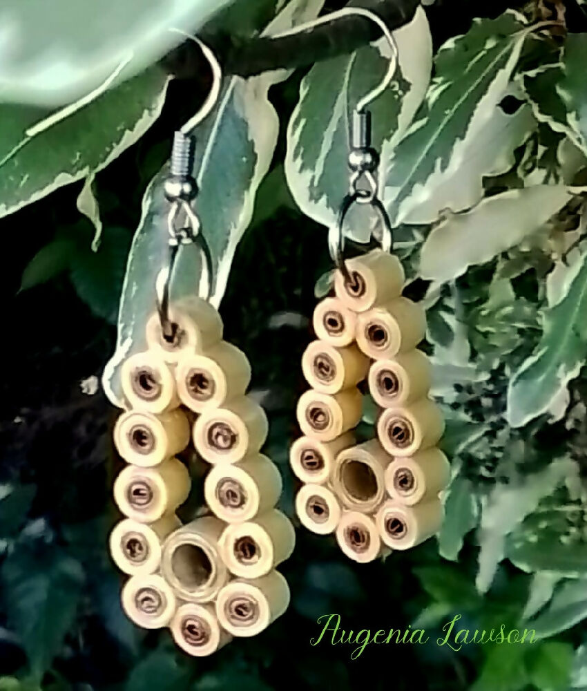 Earrings Quilled Teardrop Circles in Brown