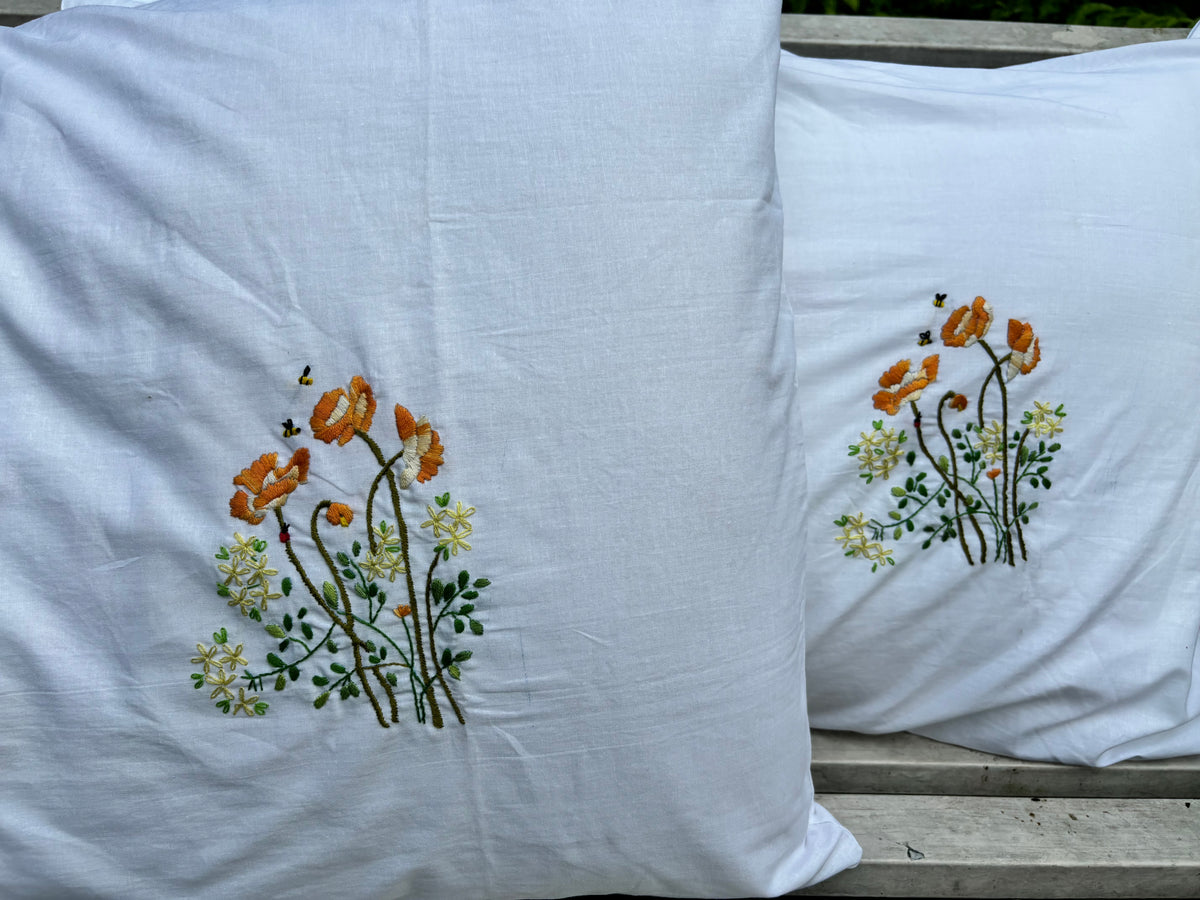 Set of 2 Hand Embroidered Floral Pillow Case 2