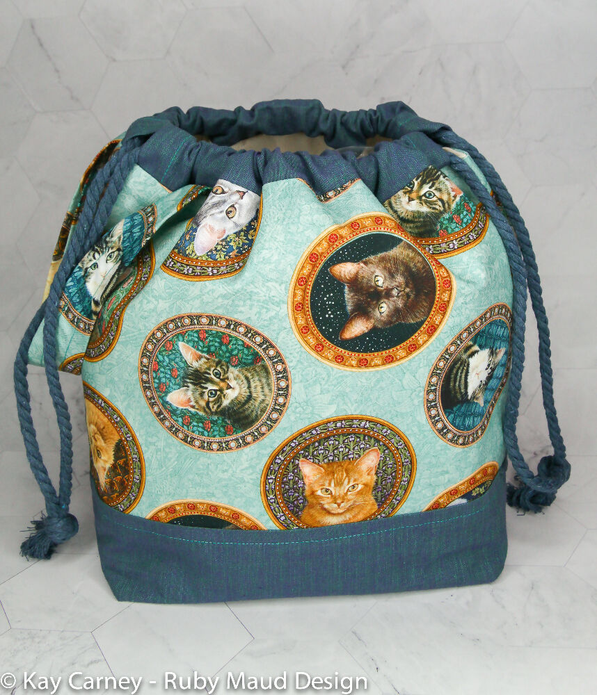 Large Knitting Project Bag - Cat Portraits