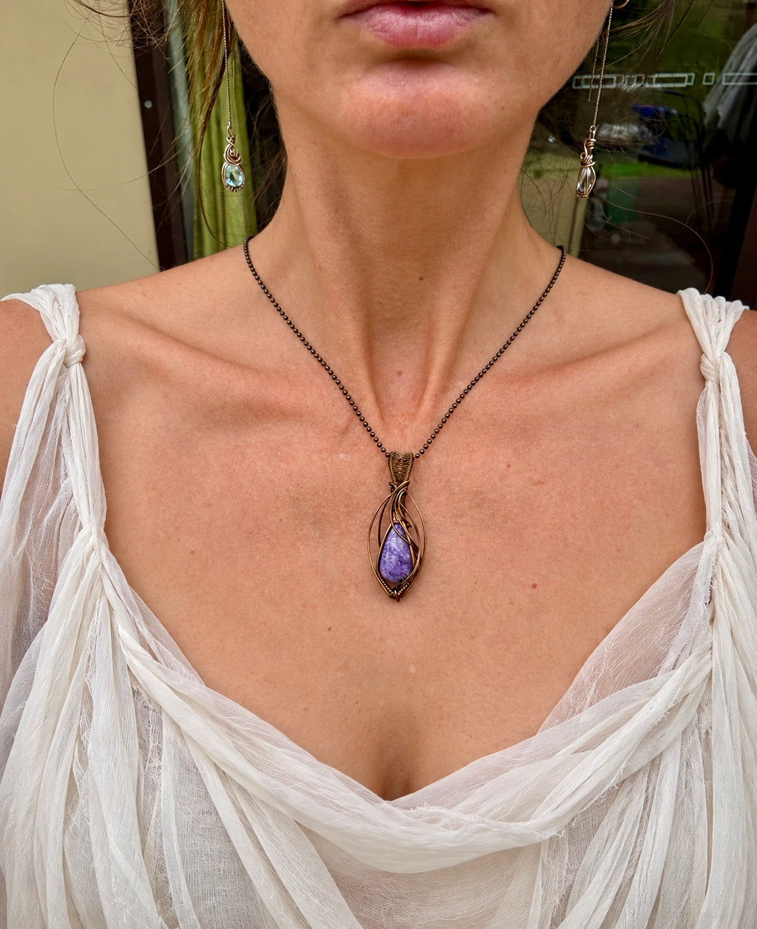Purple Charoite Crystal pendant simple copper necklace