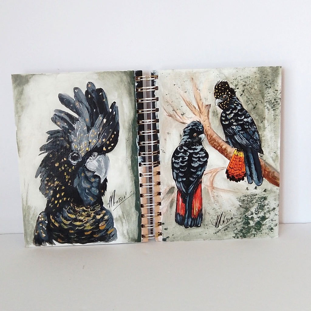 Black Cockatoo Handpainted Task Notebook/Journal A5