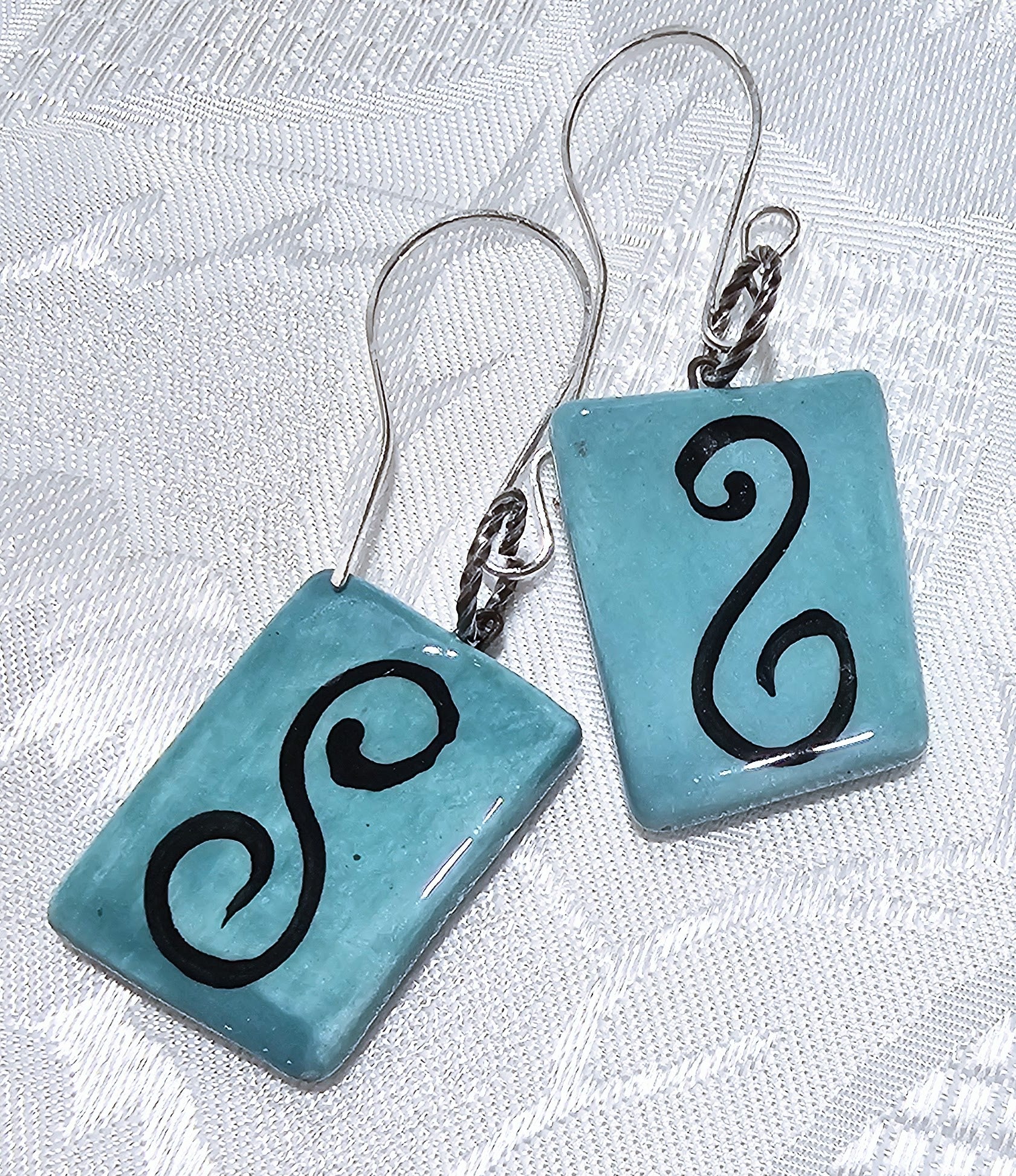 Blue Handmade Ceramic Squiggle Earrings  FREE POST