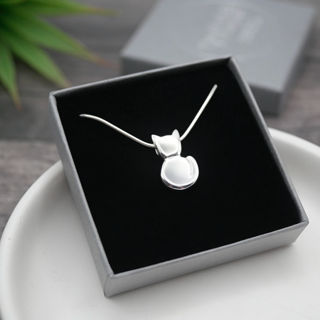 Kitty - Handmade Sterling Silver Cat Pendant with Snake Chain