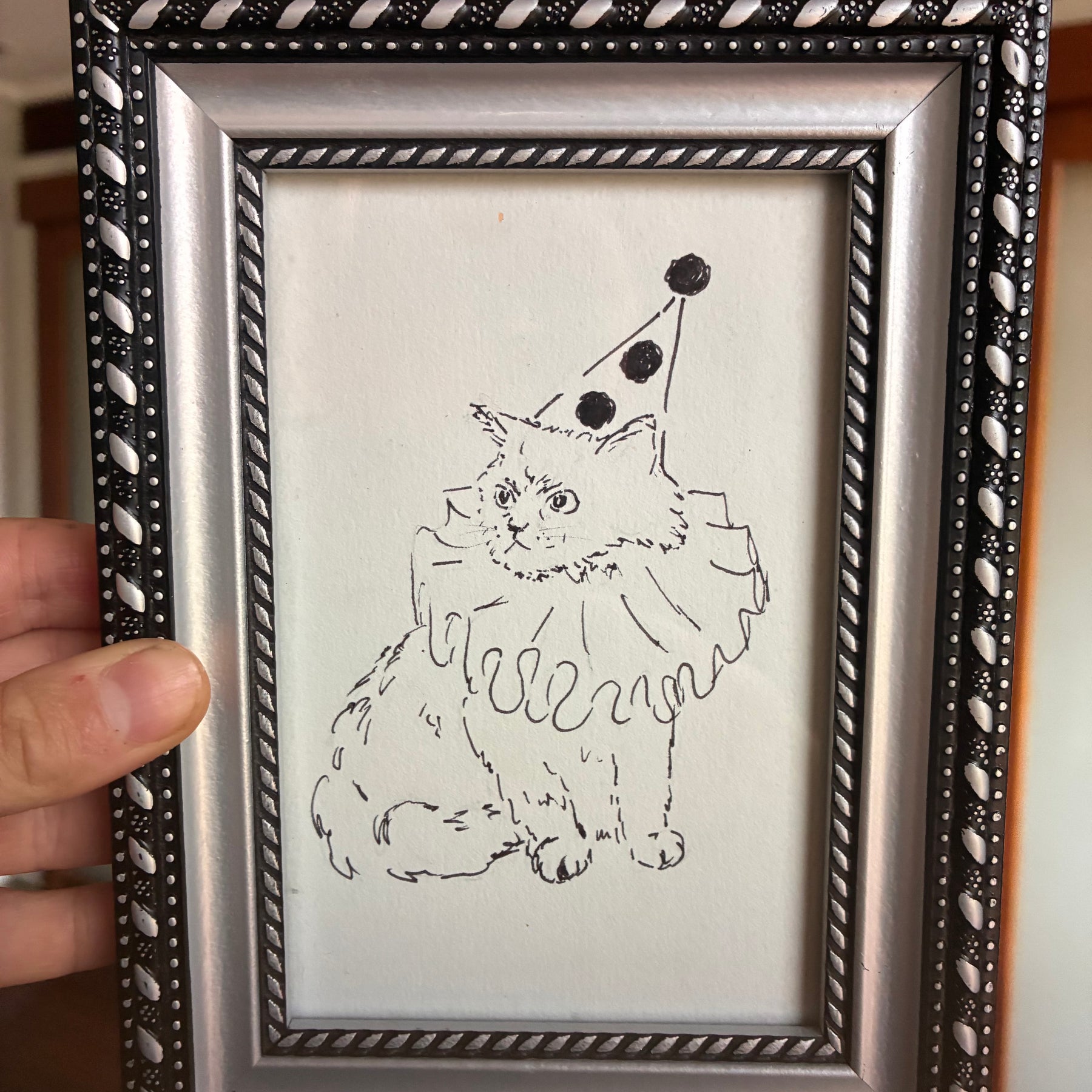 Cross Clown Cat pen drawing