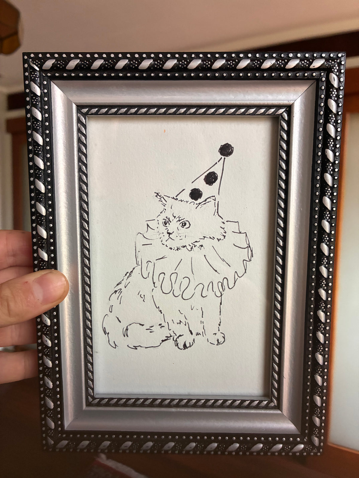Cross Clown Cat pen drawing