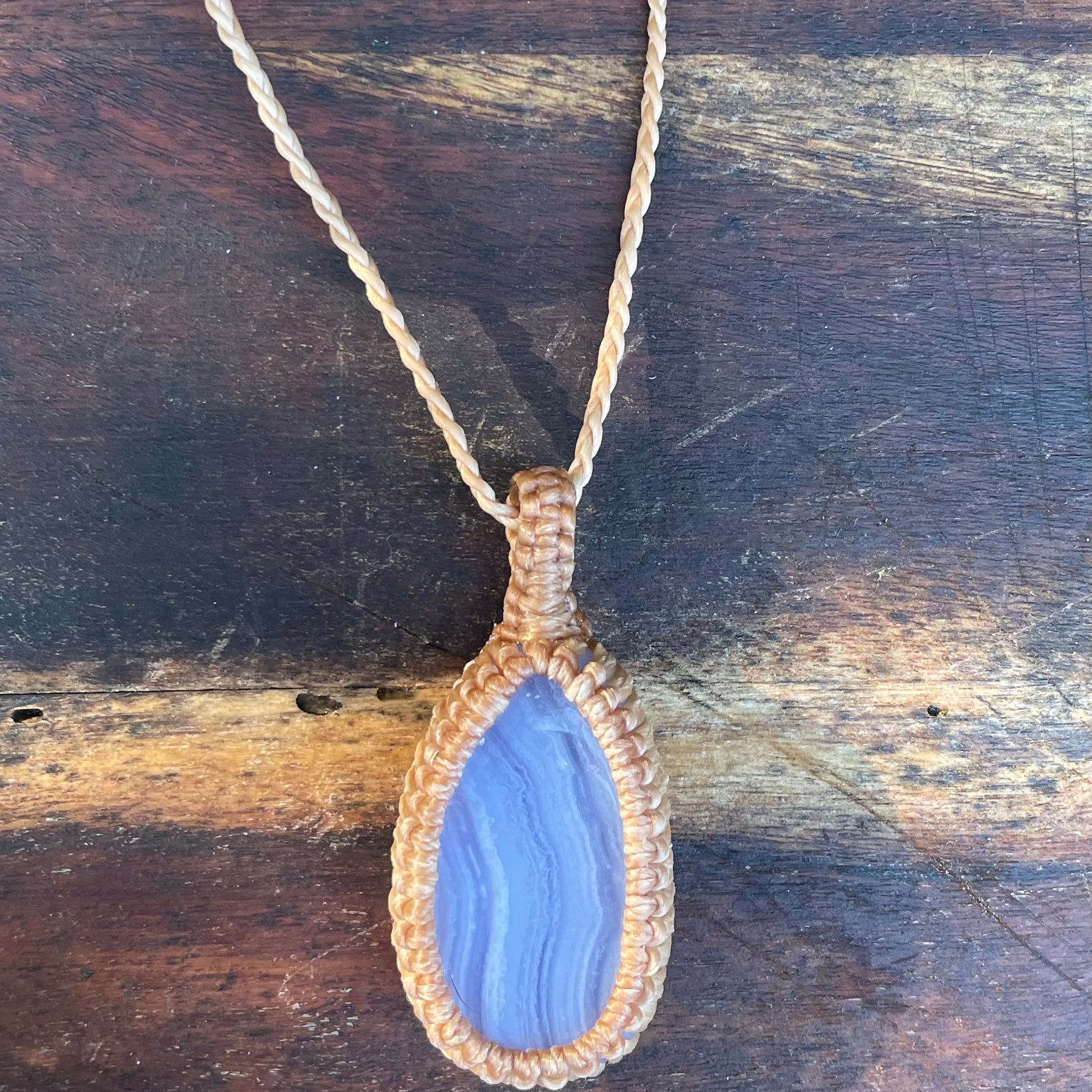 Blue Lace Agate Pendant, boho macrame necklace, adjustable