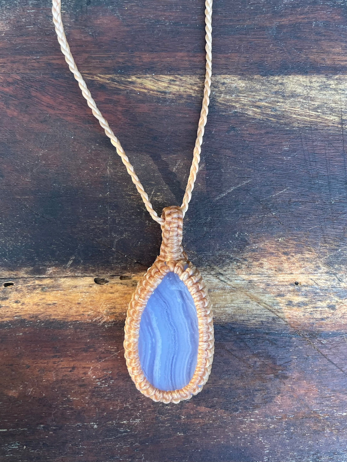 Blue Lace Agate Pendant, boho macrame necklace, adjustable