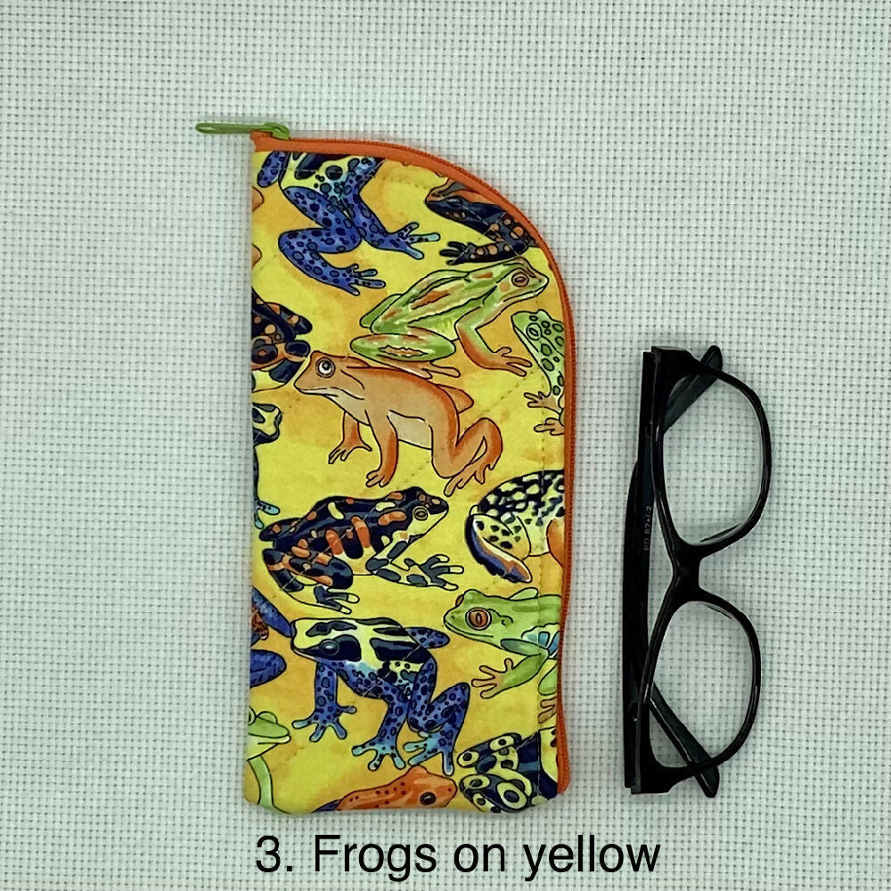 Frogs curved top zip pouch for glasses, phones, handbag organiser, etc.