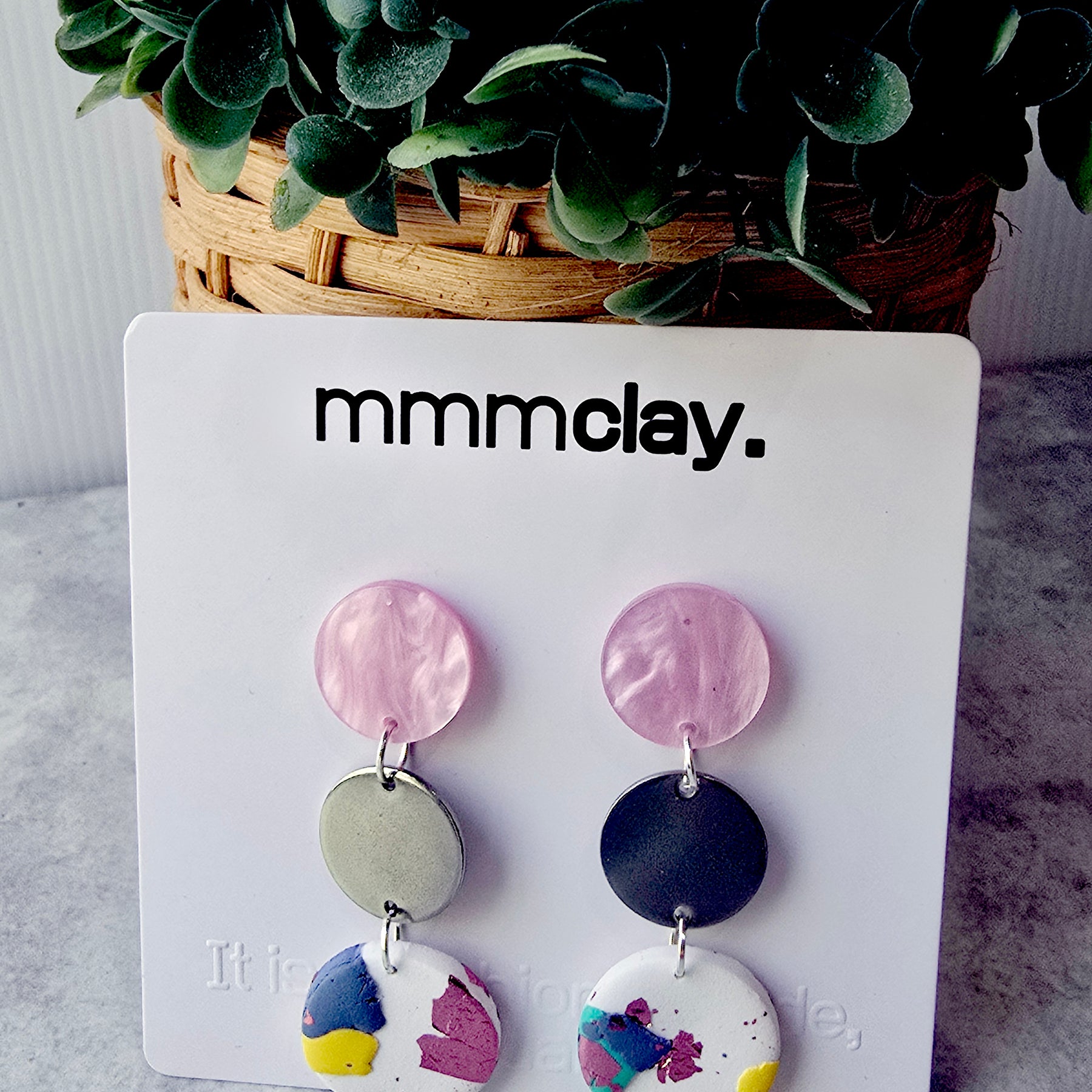 Blush Pink Terrazzo Polymer Clay Drop Earrings