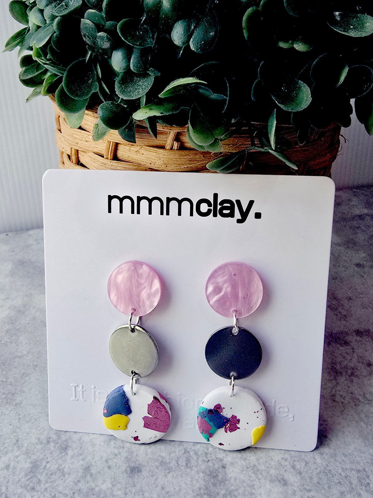 Blush Pink Terrazzo Polymer Clay Drop Earrings
