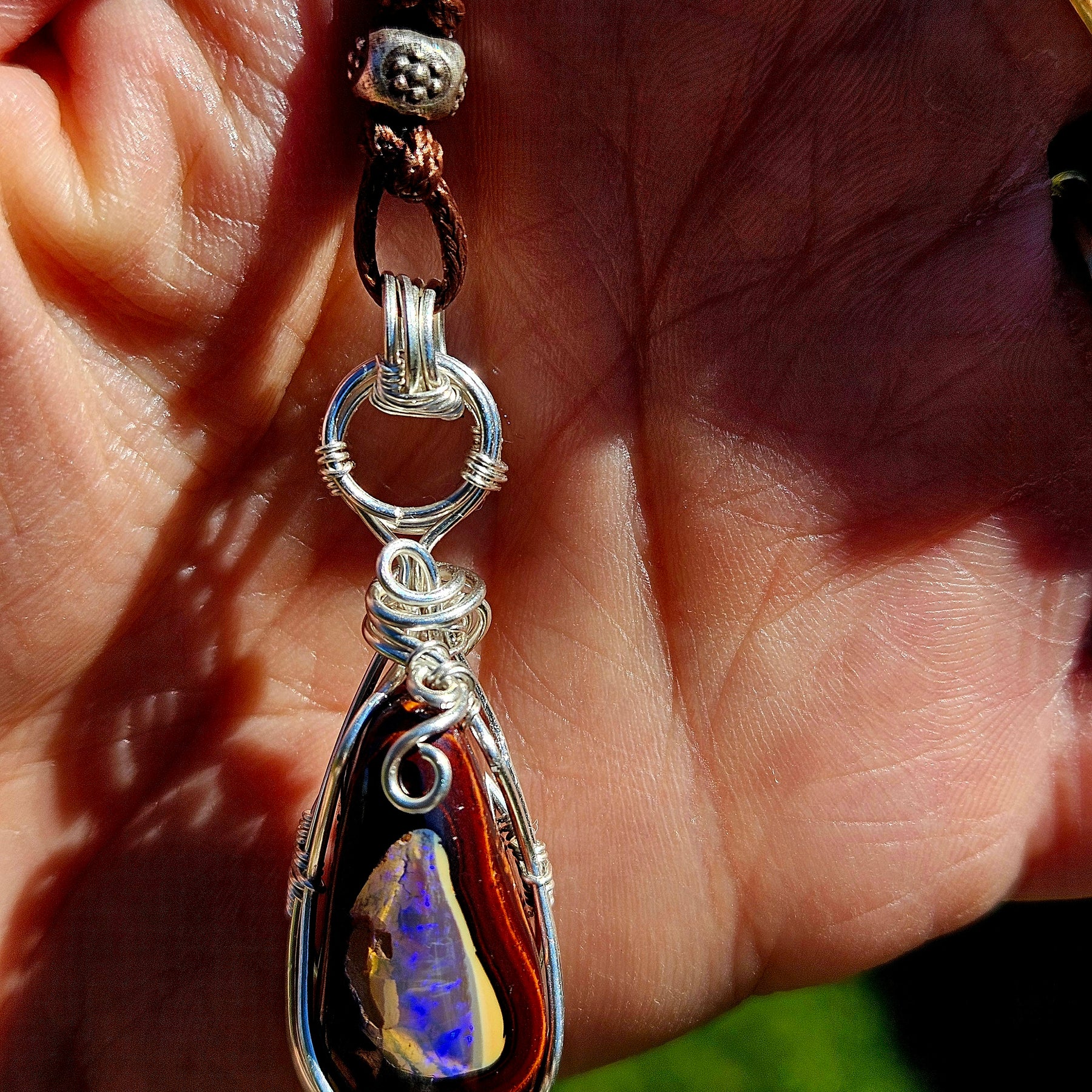Boulder Opal & Sterling Silver Wire-Wrapped Pendant