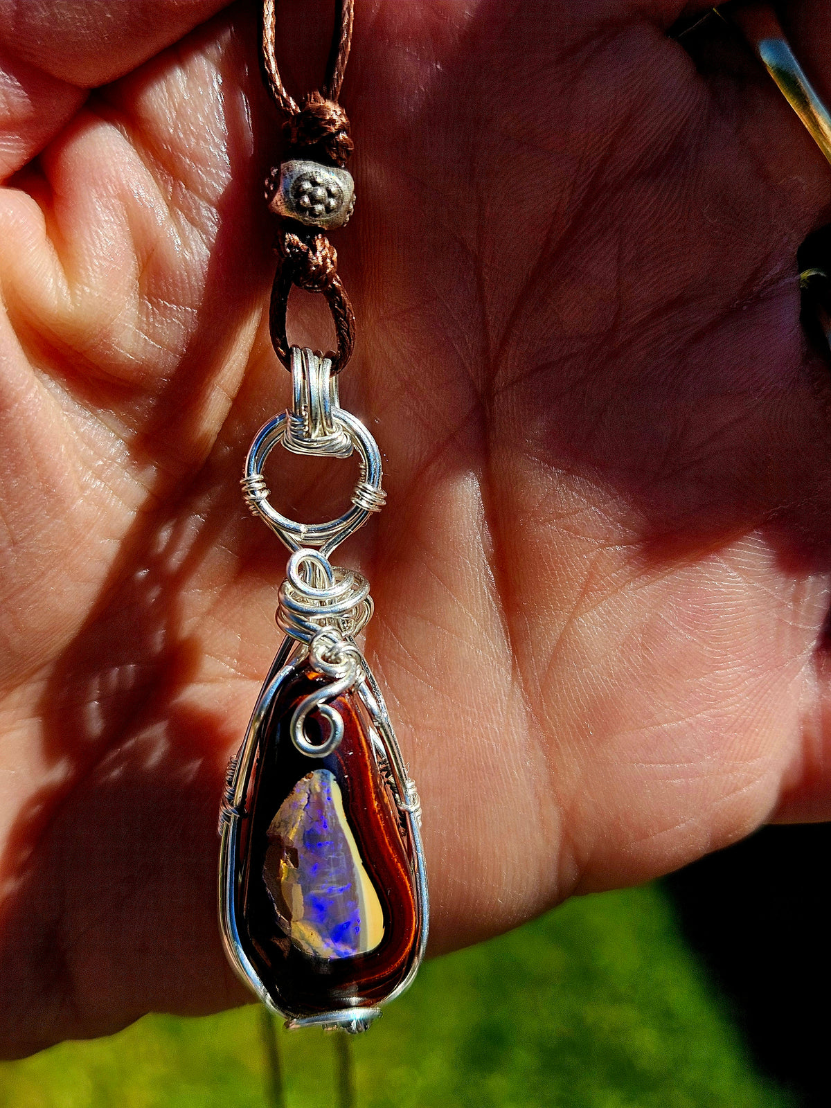 Boulder Opal & Sterling Silver Wire-Wrapped Pendant