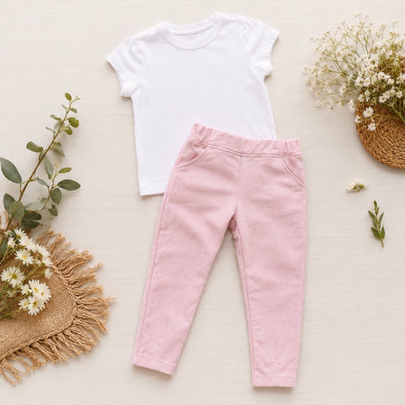 Girls Tapered Dress Pants | Pink Cotton Twill