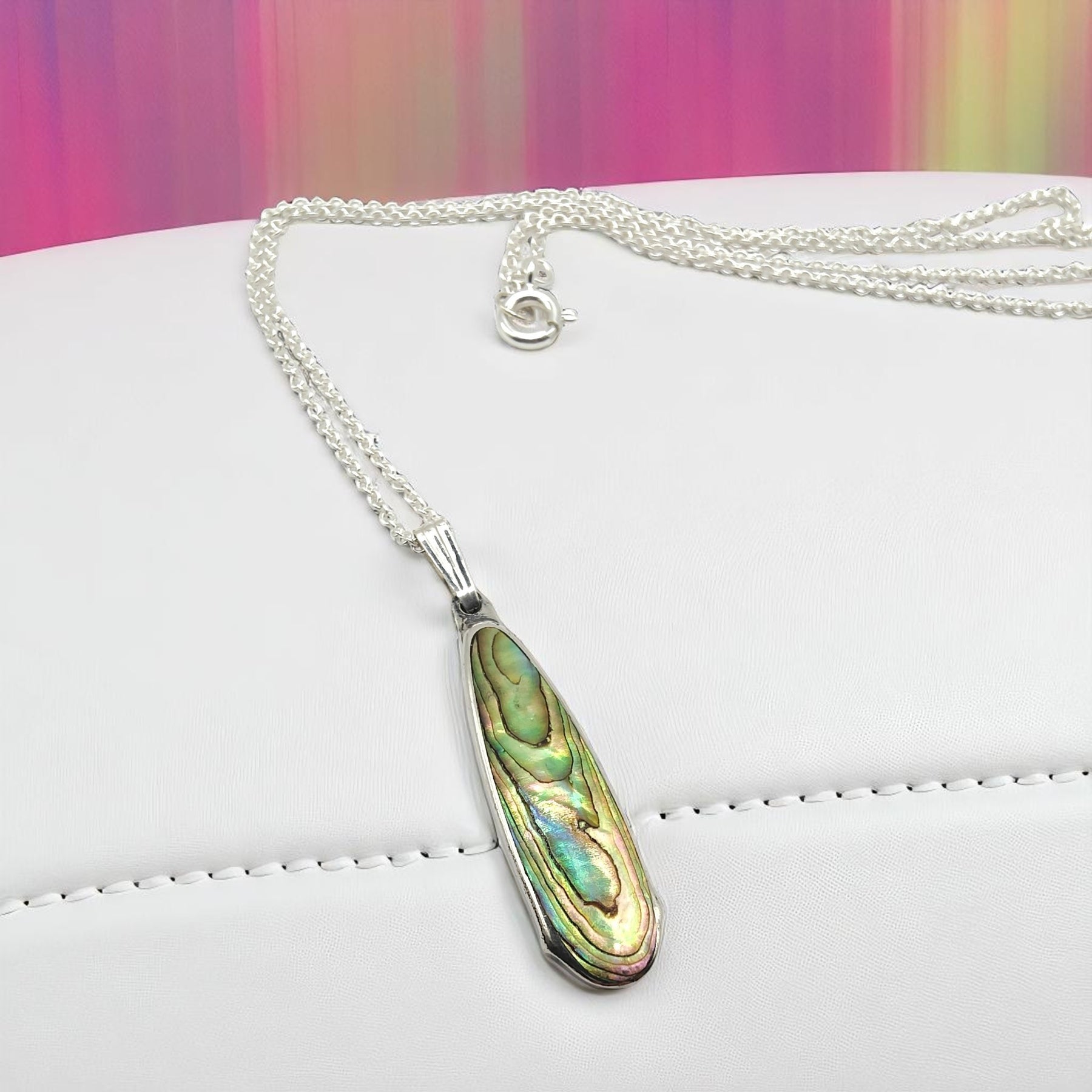 Sterling Silver & Green Paua Shell Spoon Handle Necklace