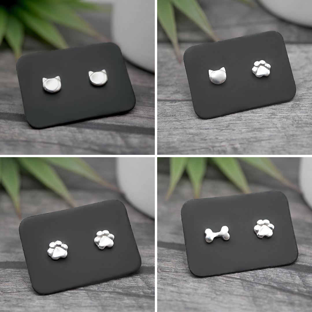 Pet Lover Studs - Handmade Sterling Silver Studs - Mismatched or Matching Pair