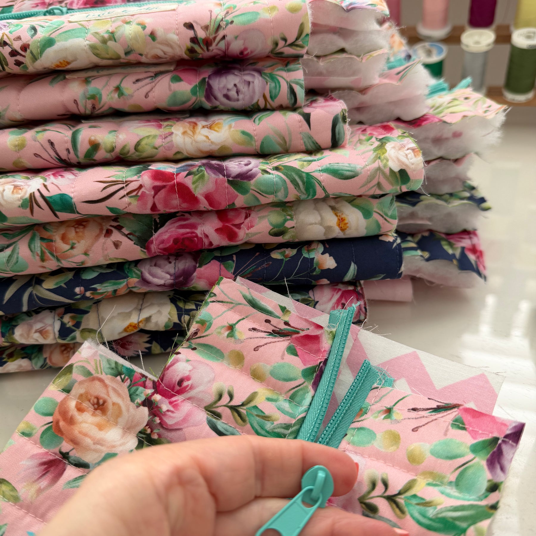 Floral Boxy Zipper Pouch - Pink Floral