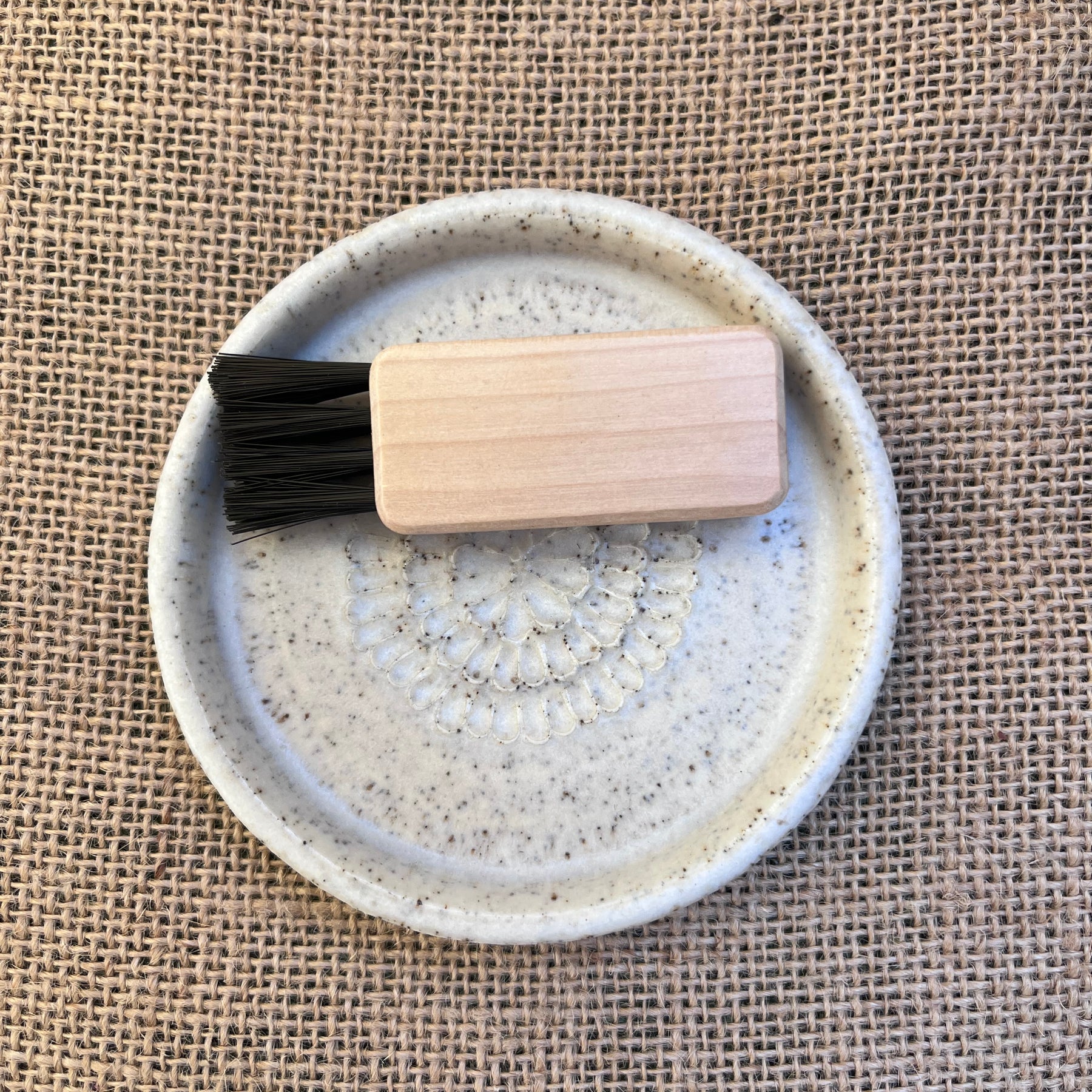Speckled White Ceramic Grater with Brush