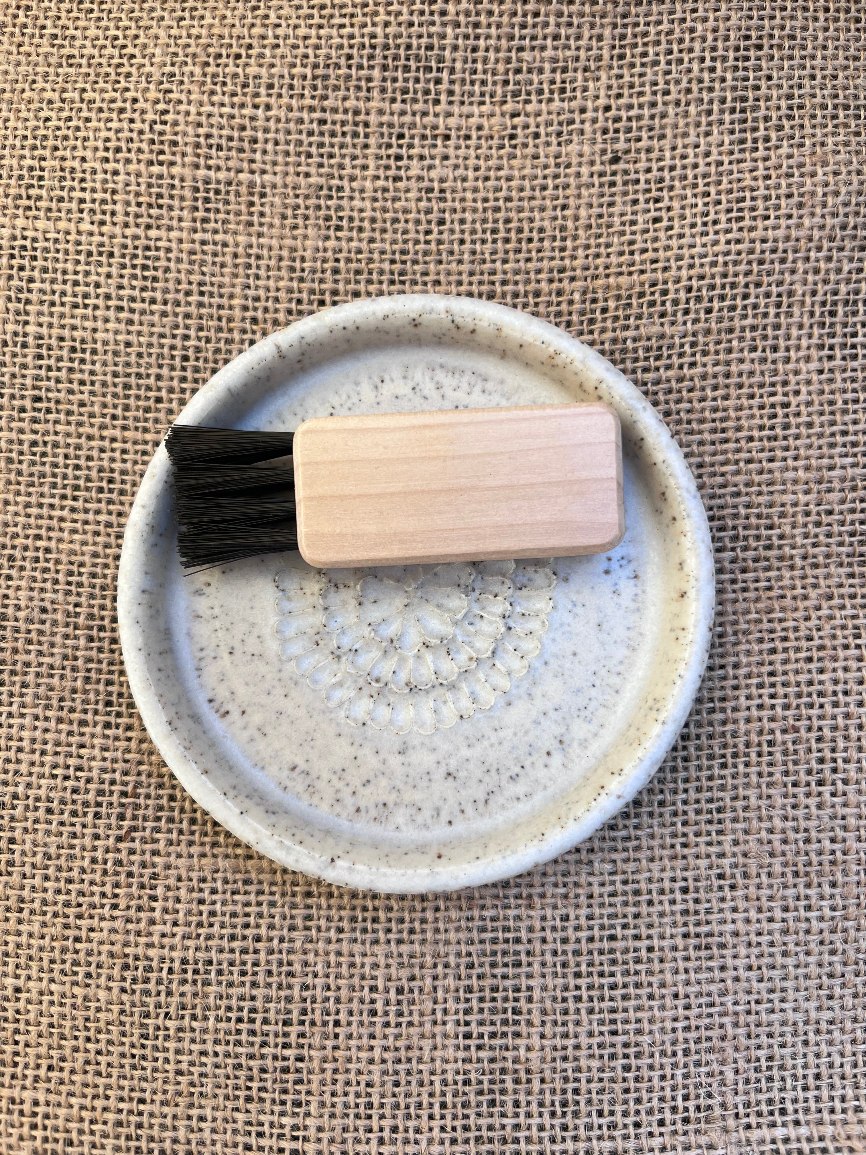 Speckled White Ceramic Grater with Brush