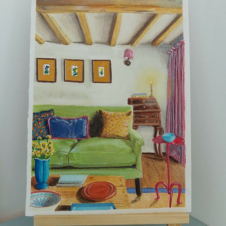 Lounge with Green Couch Original Painting