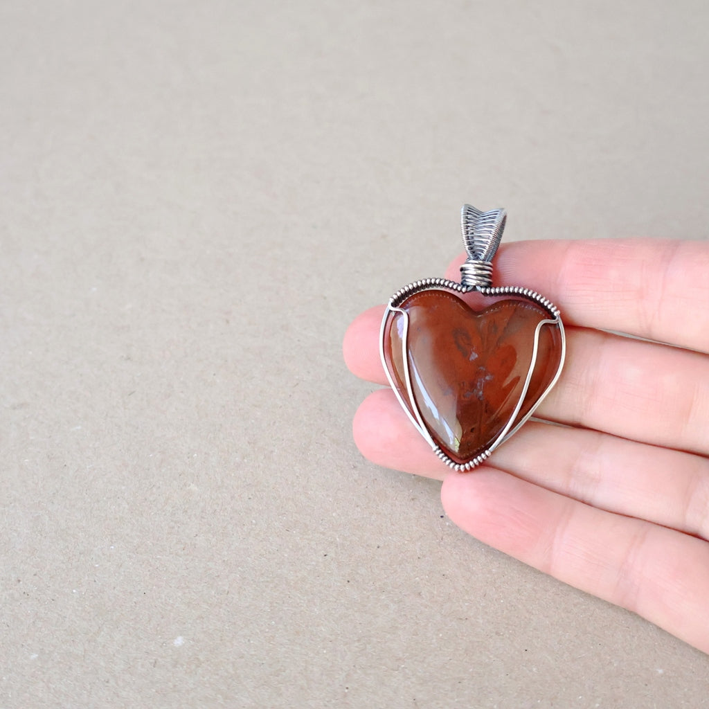 Handcrafted Red Jasper Heart Pendant - Talisman of Strength